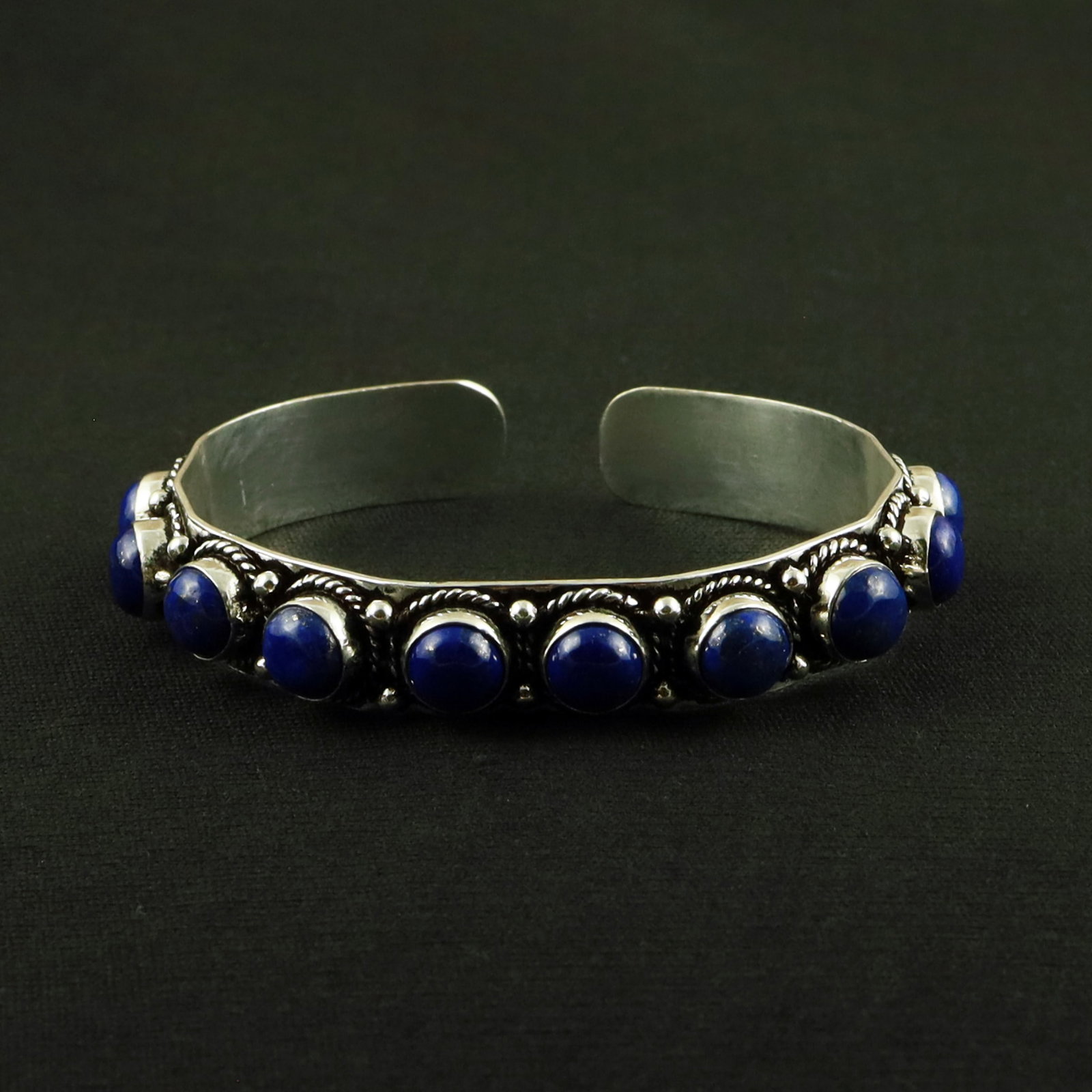 Natural Lapis Lazuli Sterling Silver Plated Handmade Cuff Bangle (1 of 4)