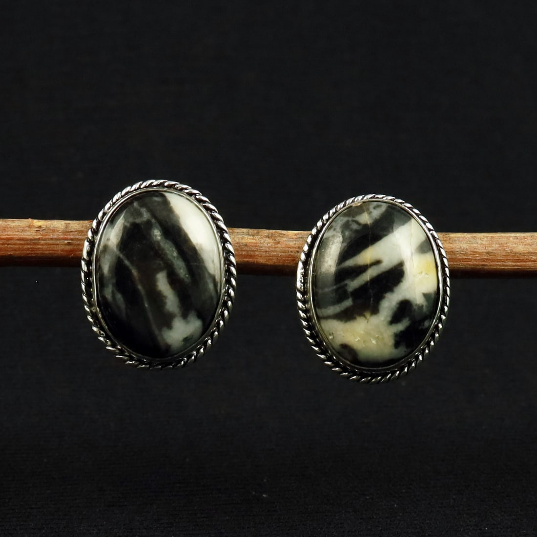 Natural Zebra Jasper Sterling Silver Plated Handmade Stud Earring: Product ID: 260711132747 Product - Handmade Silver Plated Stud Earring Metal - 92.5 Sterling Silver Plated Earring Type - Stud Gemstone - Zebra Jasper Gemstone Origin - Africa Gemstone Size - 12X16 MM