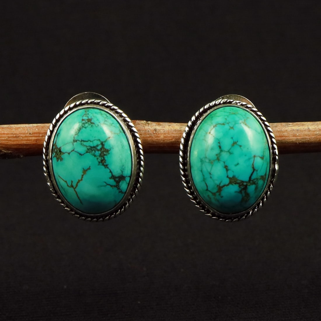 Natural Turquoise Sterling Silver Plated Handmade Stud Earring: Product ID: 260711130654 Product - Handmade Silver Plated Stud Earring Metal - 92.5 Sterling Silver Plated Earring Type - Stud Gemstone - Turquoise Gemstone Origin - Tibet Gemstone Size - 12X16 MM ( 2