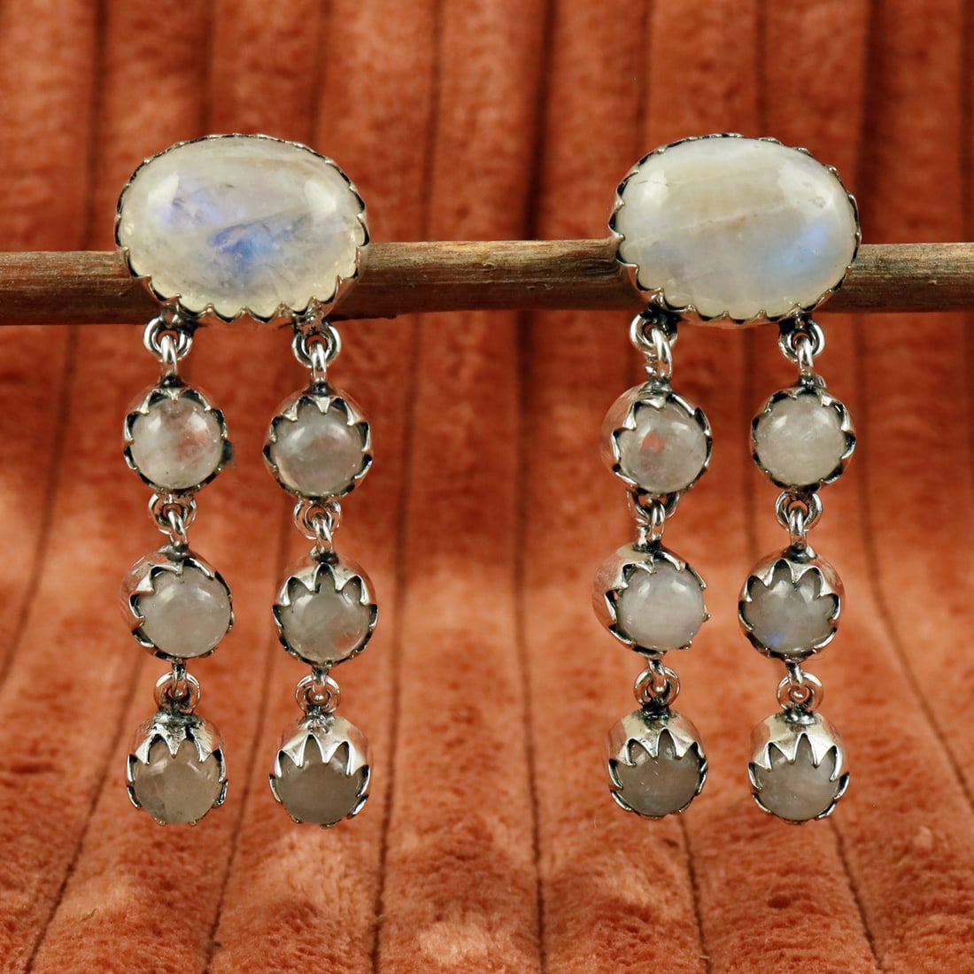 Natural Rainbow Moonstone Sterling Silver Plated Handmade Stud Earring: Product ID: 260710152617 Product - Handmade Silver Plated Stud Earring Metal - 92.5 Sterling Silver Plated Earring Type - Stud Gemstone - Rainbow Moonstone Gemstone Origin - India Gemstone Size - 12X1