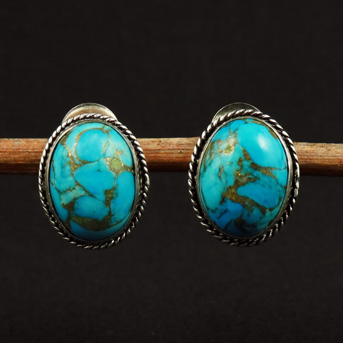 Natural Kingman Turquoise Sterling Silver Plated Handmade Stud Earring: Product ID: 260711130743 Product - Handmade Silver Plated Stud Earring Metal - 92.5 Sterling Silver Plated Earring Type - Stud Gemstone - Kingman Turquoise Gemstone Origin - United States Gemstone Siz