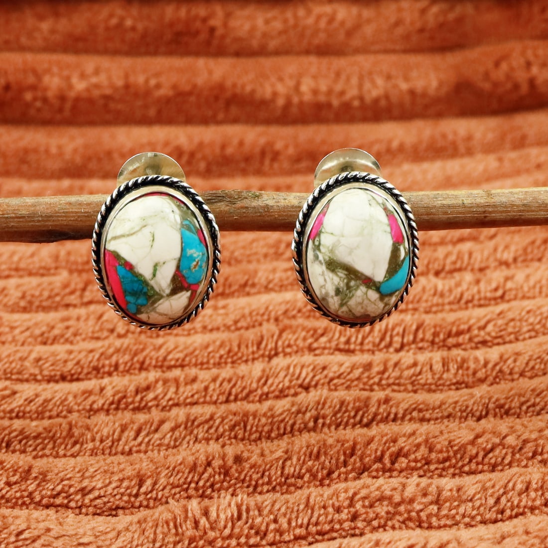 Natural Cotton Candy Sterling Silver Plated Handmade Stud Earring: Product ID: 260710133935 Product - Handmade Silver Plated Stud Earring Metal - 92.5 Sterling Silver Plated Earring Type - Stud Gemstone - Cotton Candy Gemstone Origin - United States Gemstone Size - 1