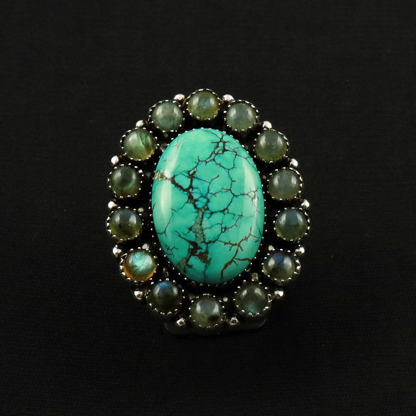 Natural Turquoise & Labradorite Silver Plated Handmade Ring - 7.5MM (1 of 3)