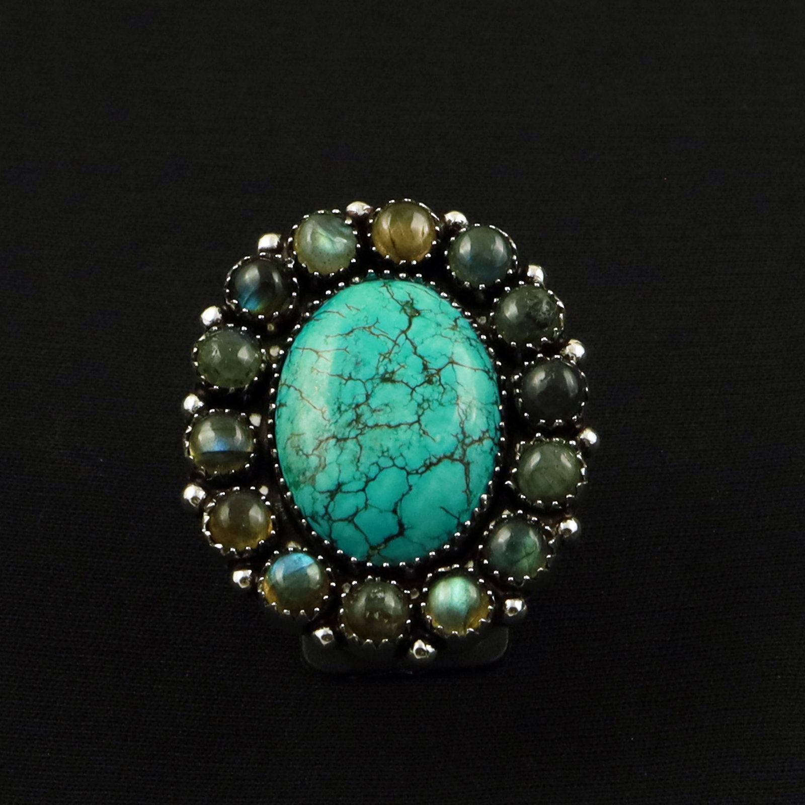 Natural Turquoise & Labradorite Silver Plated Handmade Ring - 9MM: Product ID: 260702114009 Product - Handmade Silver Plated Ring Metal - 92.5 Sterling Silver Plated Ring Size - 9MM Gemstone -Turquoise & Labradorite Gemstone Origin - Tibet & Canada Gemstone Size - 3X