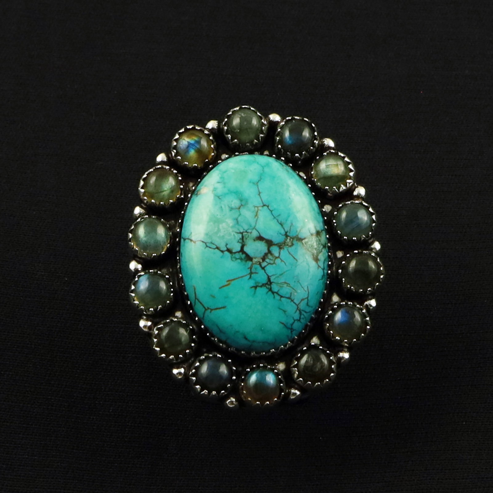Natural Turquoise & Labradorite Silver Plated Handmade Ring - 8MM: Product ID: 260702113342 Product - Handmade Silver Plated Ring Metal - 92.5 Sterling Silver Plated Ring Size - 8MM Gemstone -Turquoise & Labradorite Gemstone Origin - Tibet & Canada Gemstone Size - 3X