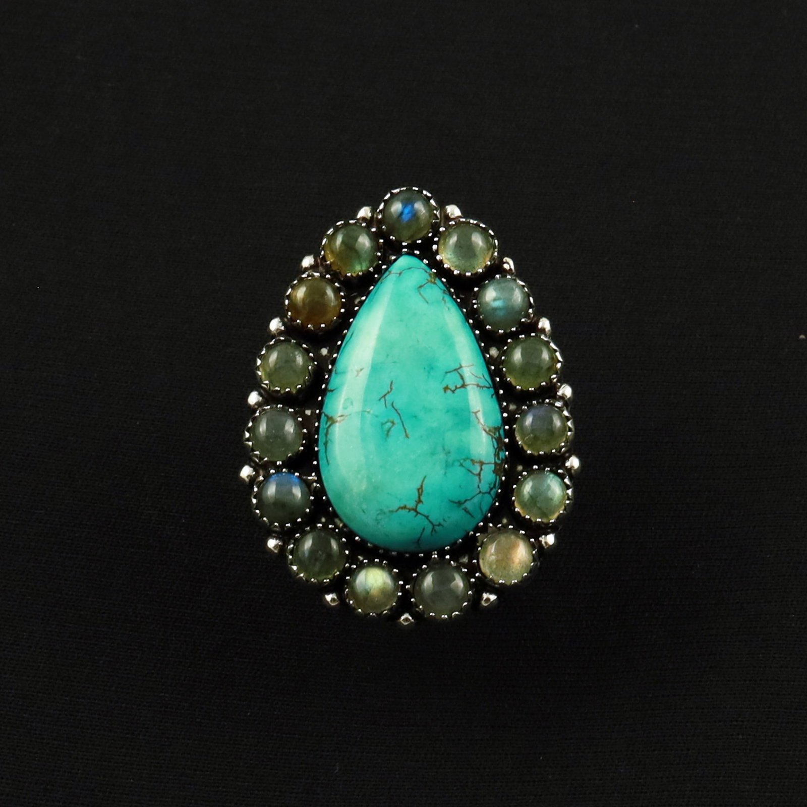 Natural Turquoise & Labradorite Silver Plated Handmade Ring - 8.5MM: Product ID: 260702113108 Product - Handmade Silver Plated Ring Metal - 92.5 Sterling Silver Plated Ring Size - 8.5MM Gemstone -Turquoise & Labradorite Gemstone Origin - Tibet & Canada Gemstone Size - 