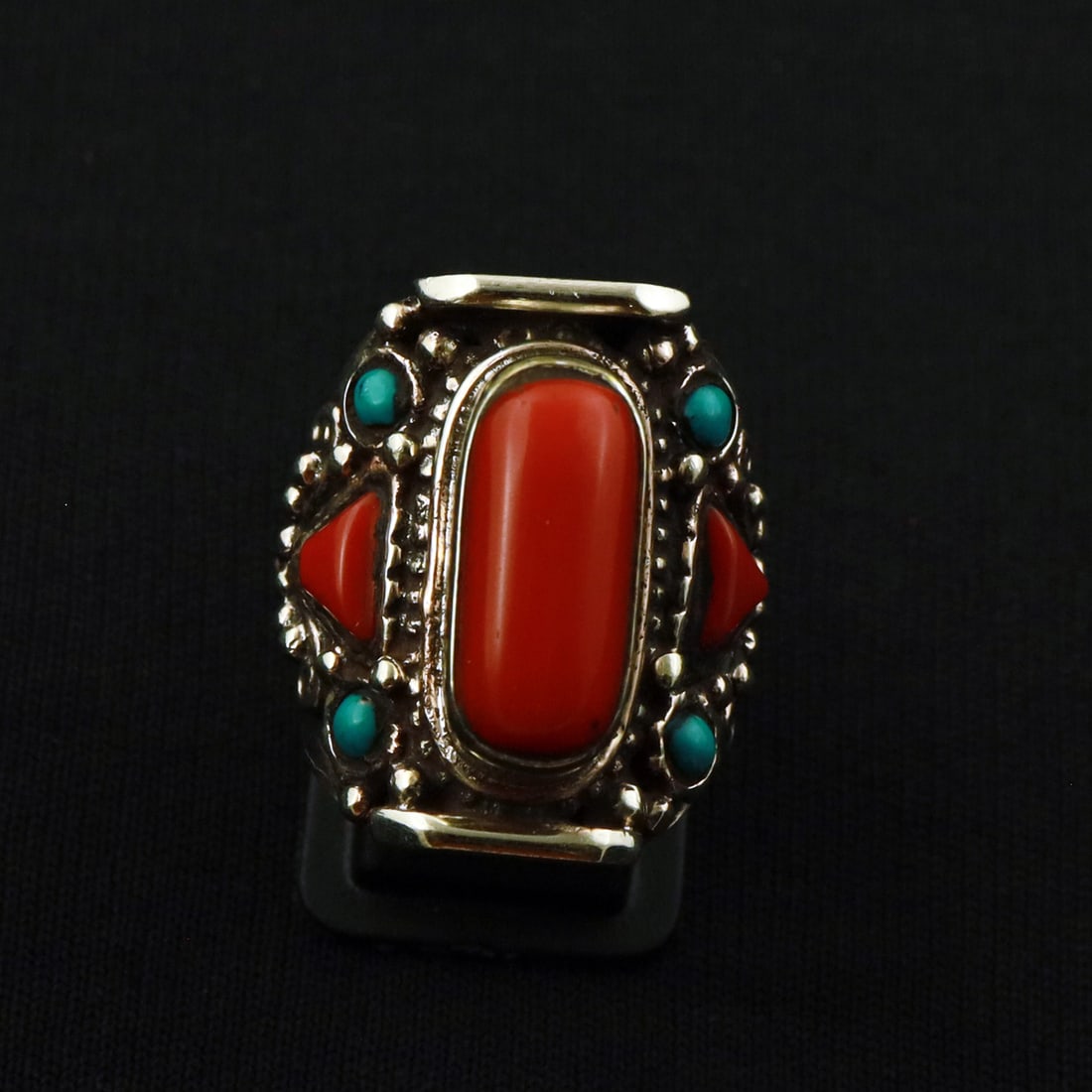 Tibetan Turquoise & Coral Handmade Ethnic Ring - 9MM: Product ID: 260721175438 Product - Tibetan Handmade Ethnic Ring Ring Size - 9MM Ring Weight - 16 Gram Gemstone - Turquoise & Coral Metal - Brass & Copper mix Metal Origin - Nepal Country/Region of Man