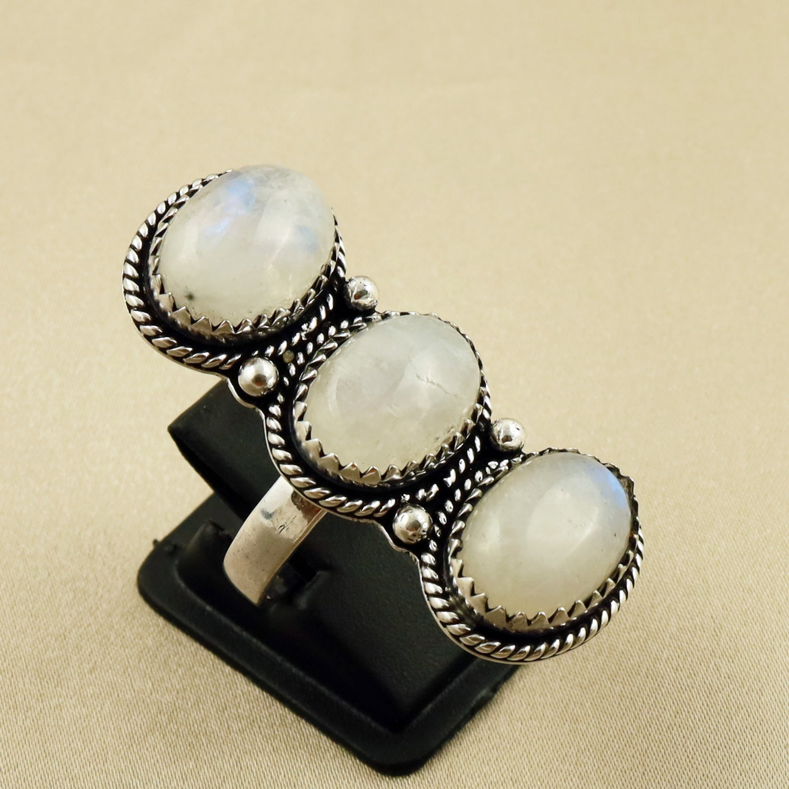 Natural Rainbow Moonstone Sterling Silver Plated Handmade Ring - 8.5MM: Product ID: 260703130457 Product - Handmade Silver Plated Ring Metal - 92.5 Sterling Silver Plated Ring Size - 8.5MM Gemstone - Rainbow Moonstone Gemstone Origin - India Gemstone Size - 10X14 MM ( 3 S