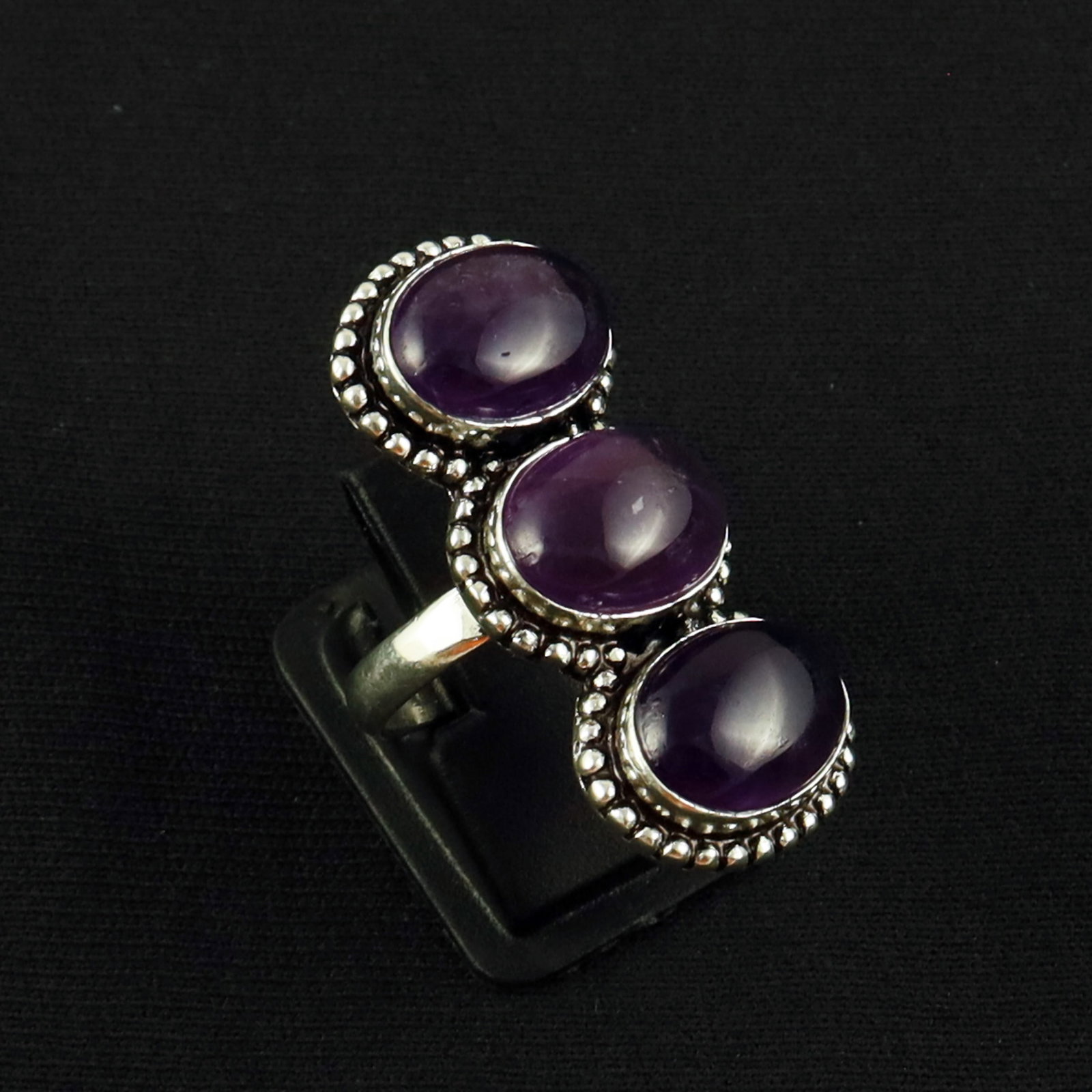 Natural Amethyst Sterling Silver Plated Handmade Ring - 7MM: Product ID: 260620134039 Product - Handmade Silver Plated Ring Metal - 92.5 Sterling Silver Plated Ring Size - 7MM Gemstone - Amethyst Gemstone Origin - South Africa Gemstone Size - 10X14 MM ( 3 Stone