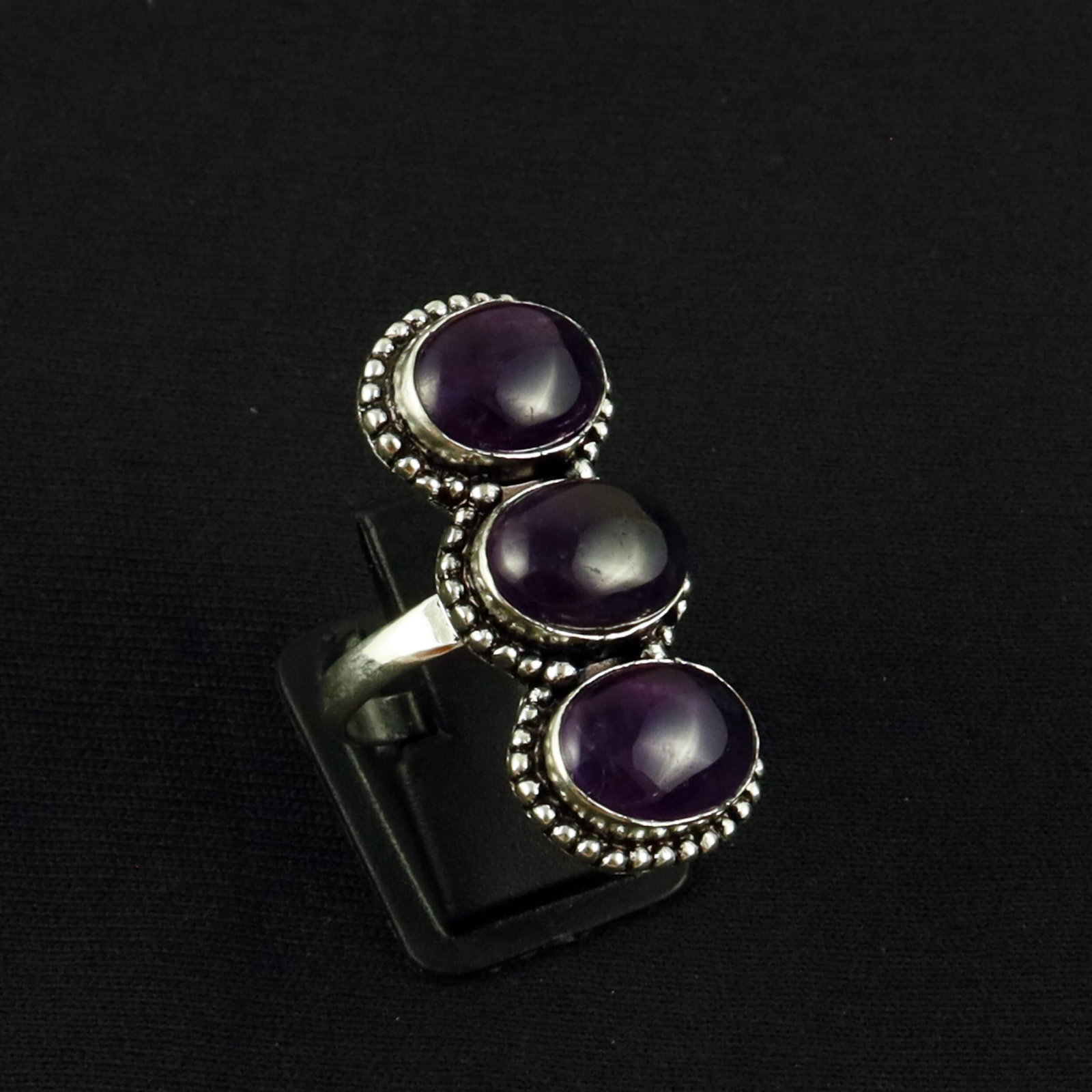 Natural Amethyst Sterling Silver Plated Handmade Ring - 9.5MM: Product ID: 260620133832 Product - Handmade Silver Plated Ring Metal - 92.5 Sterling Silver Plated Ring Size - 9.5MM Gemstone - Amethyst Gemstone Origin - South Africa Gemstone Size - 10X14 MM ( 3 Sto