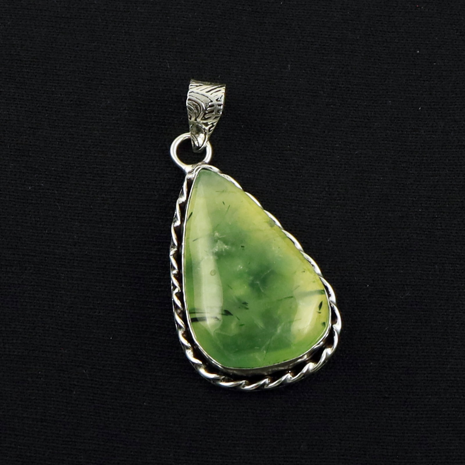 Natural Perhnite Sterling Silver Plated Handmade Pendant: Product ID: 260619172723 Product - Handmade Silver Plated Pendant Metal - 92.5 Sterling Silver Plated Pendant Size - 3X2 CM Gemstone - Perhnite Gemstone Origin - South Africa Gemstone Shape - Pear Pen