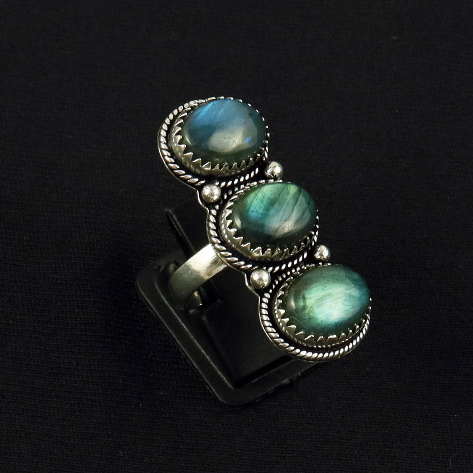 Natural Labradorite Sterling Silver Plated Handmade Ring - 7.5MM: Product ID: 260616162803 Product - Handmade Silver Plated Ring Metal - 92.5 Sterling Silver Plated Ring Size - 7.5MM Gemstone - Labradorite Gemstone Origin - Canada Gemstone Size - 10X14 MM ( 3 Stone 