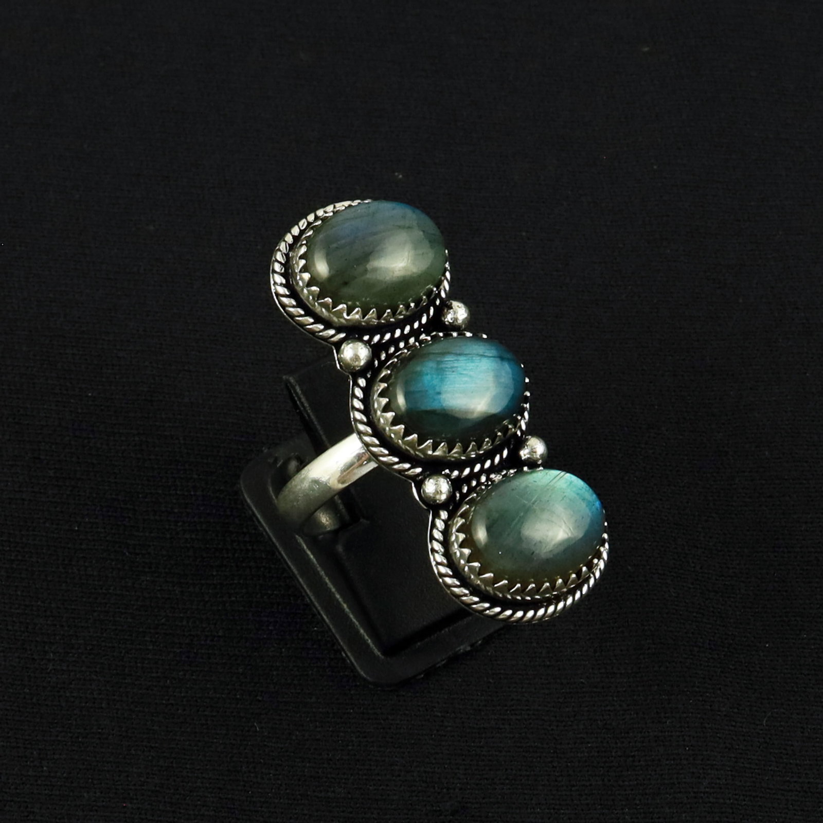 Natural Labradorite Sterling Silver Plated Handmade Ring - 9.5MM