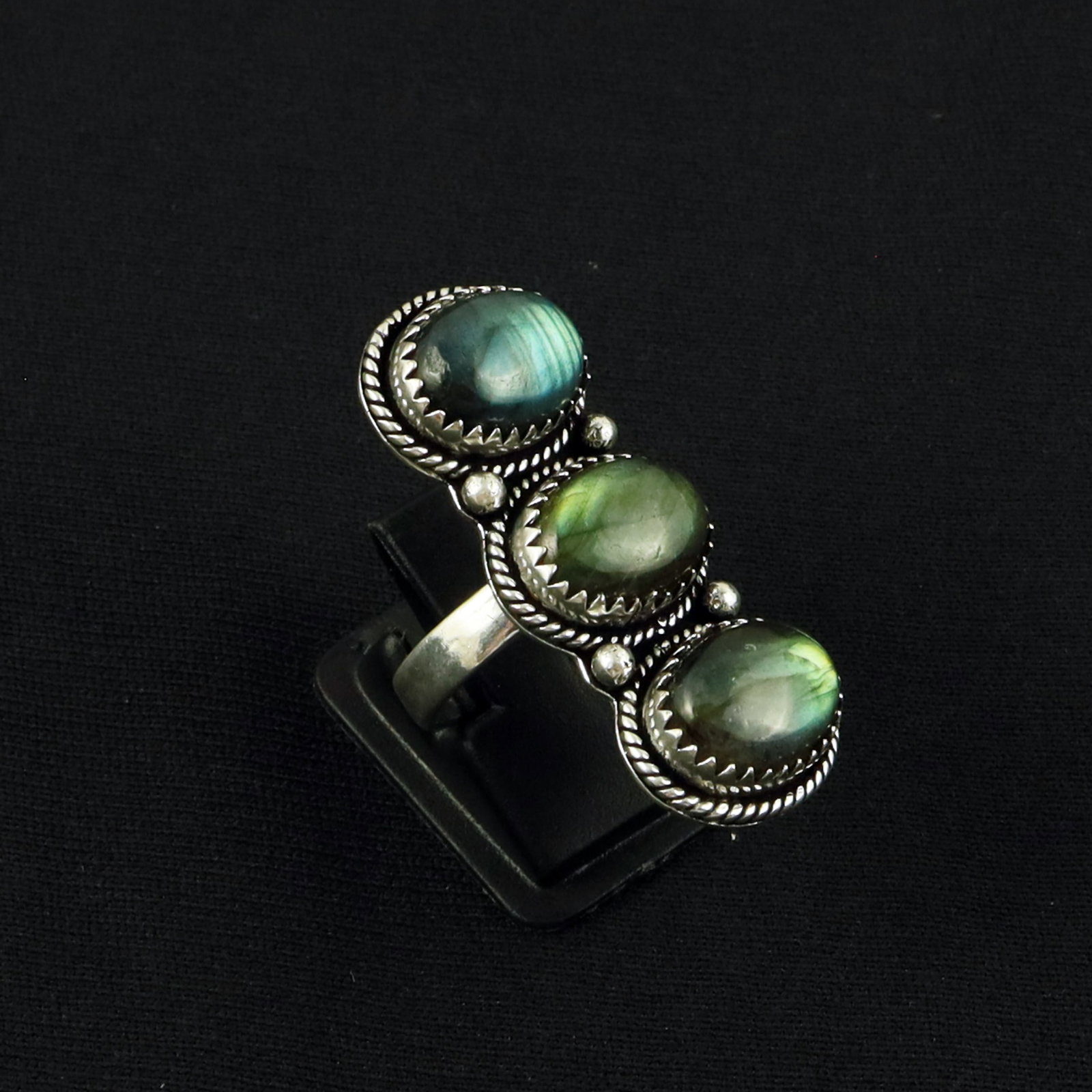 Natural Labradorite Sterling Silver Plated Handmade Ring - 6.5MM: Product ID: 260616162420 Product - Handmade Silver Plated Ring Metal - 92.5 Sterling Silver Plated Ring Size - 6.5MM Gemstone - Labradorite Gemstone Origin - Canada Gemstone Size - 10X14 MM ( 3 Stone 