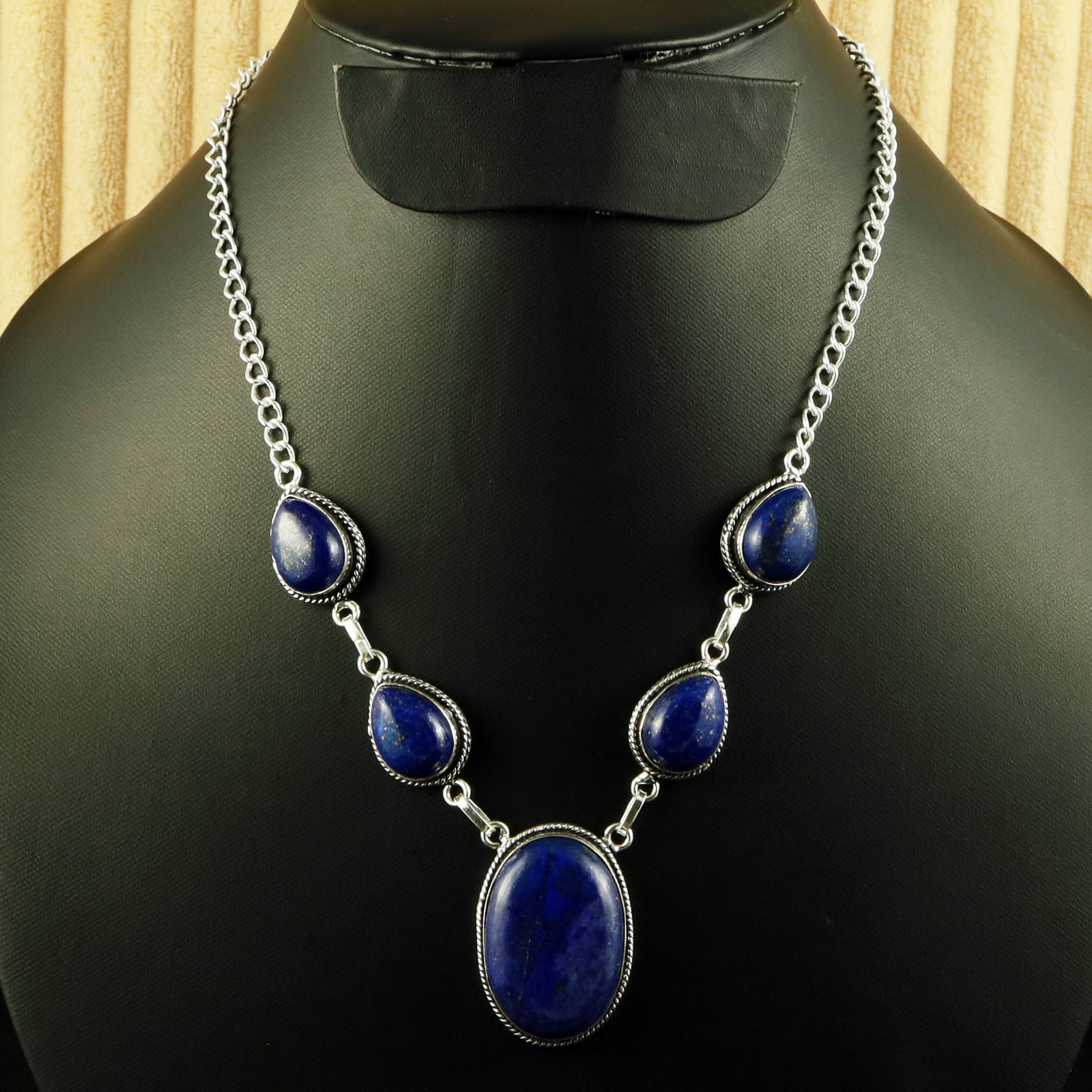 Natural Lapis Lazuli Sterling Silver Plated Handmade Necklace: Product ID: 260616120937 Product - Handmade Silver Plated Necklace Metal - 92.5 Sterling Silver Plated Necklace Length - 18 Inch Gemstone - Lapis Lazuli Gemstone Size - 12X16 MM (4 Stone), 3X2 CM (1 S