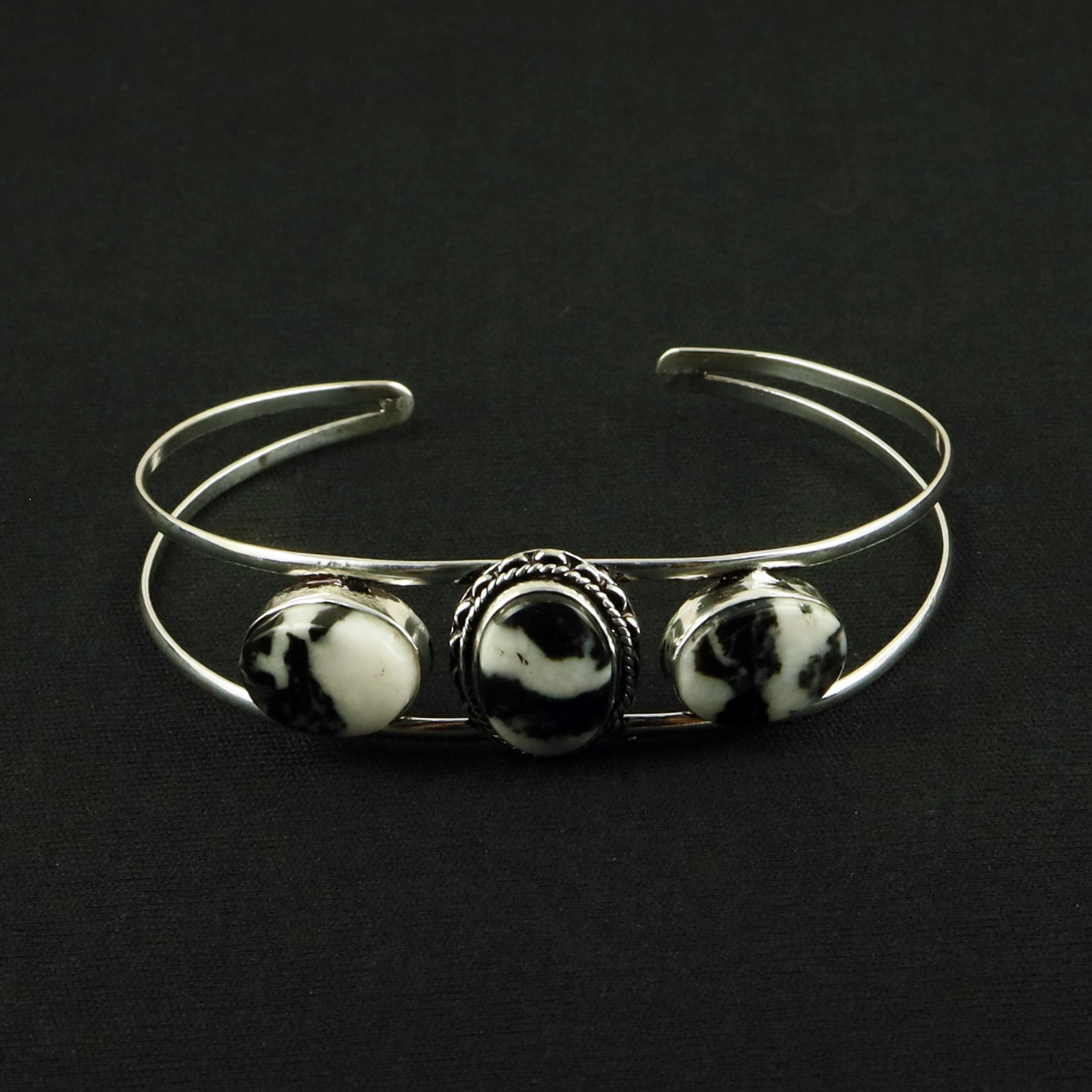 Natural Zebra Jasper Sterling Silver Plated Handmade Cuff Bangle: Product ID: 260612170232 Product - Handmade Silver Plated Cuff Bangle Metal - 92.5 Sterling Silver Plated Bangle Size - 7.5x5.5 CM (Adjustable) Gemstone - Zebra Jasper Gemstone Origin - Africa Gemston