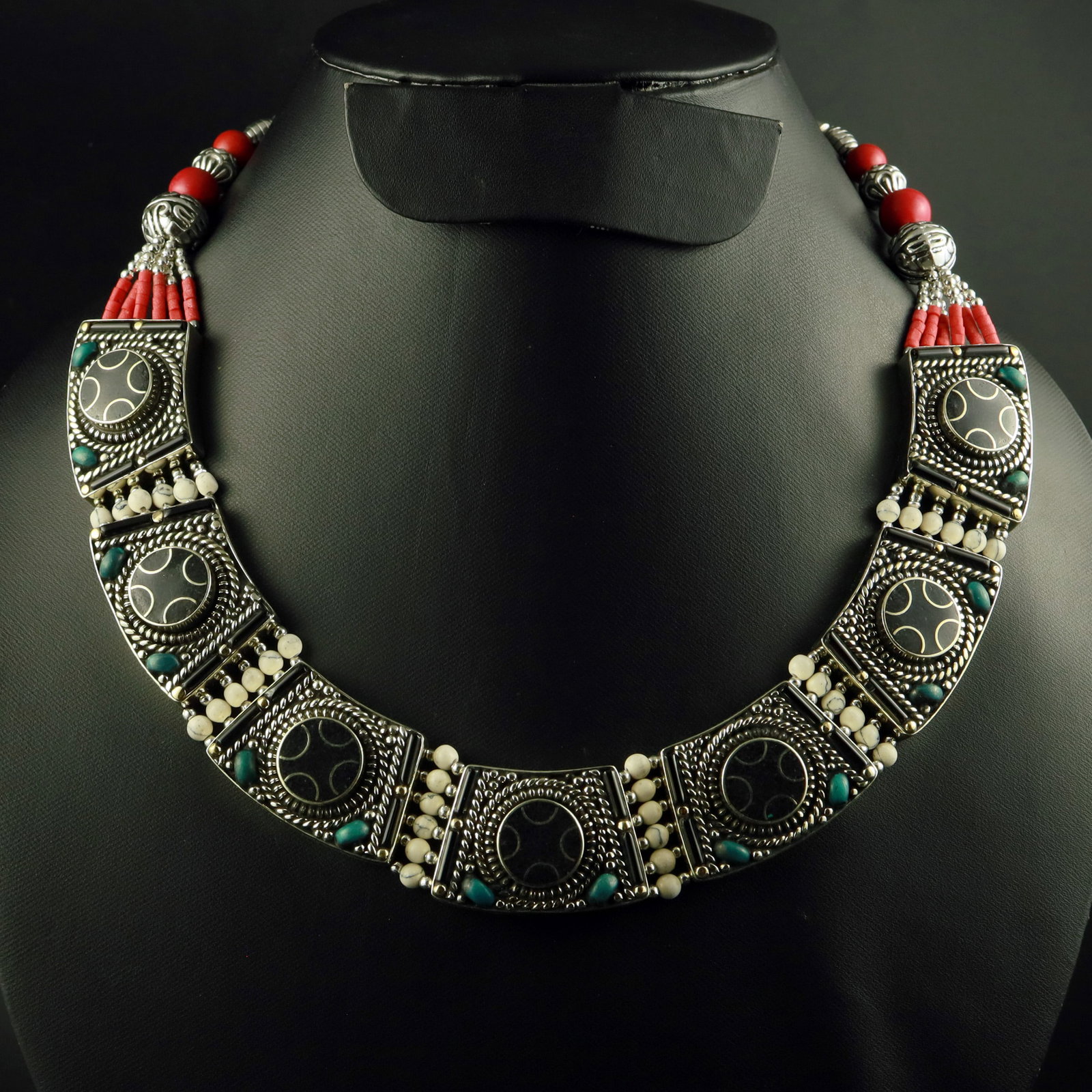Tibetan Natural Black Onyx Handmade Ethnic Choker Necklace (1 of 3)