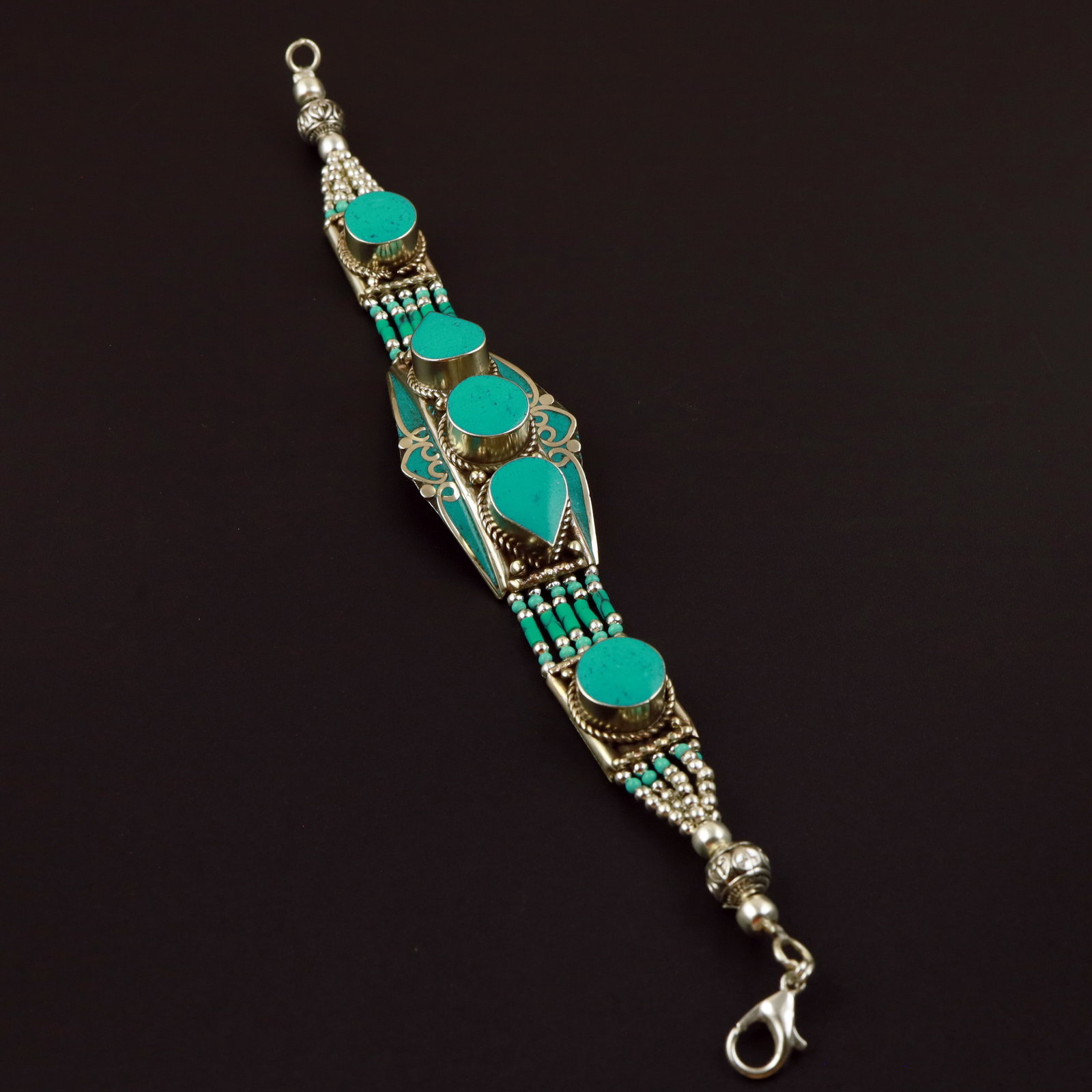 Tibetan Natural Turquoise Handmade Boho Bracelet: Product ID: 260513132651 Product - Tibetan Handmade Ethnic Bracelet Gemstone - Natural Turquoise Size - 7 Inch Weight - 50 Gram Approx Metal - Brass & Copper mix Metal Origin - Nepal Country/Region of