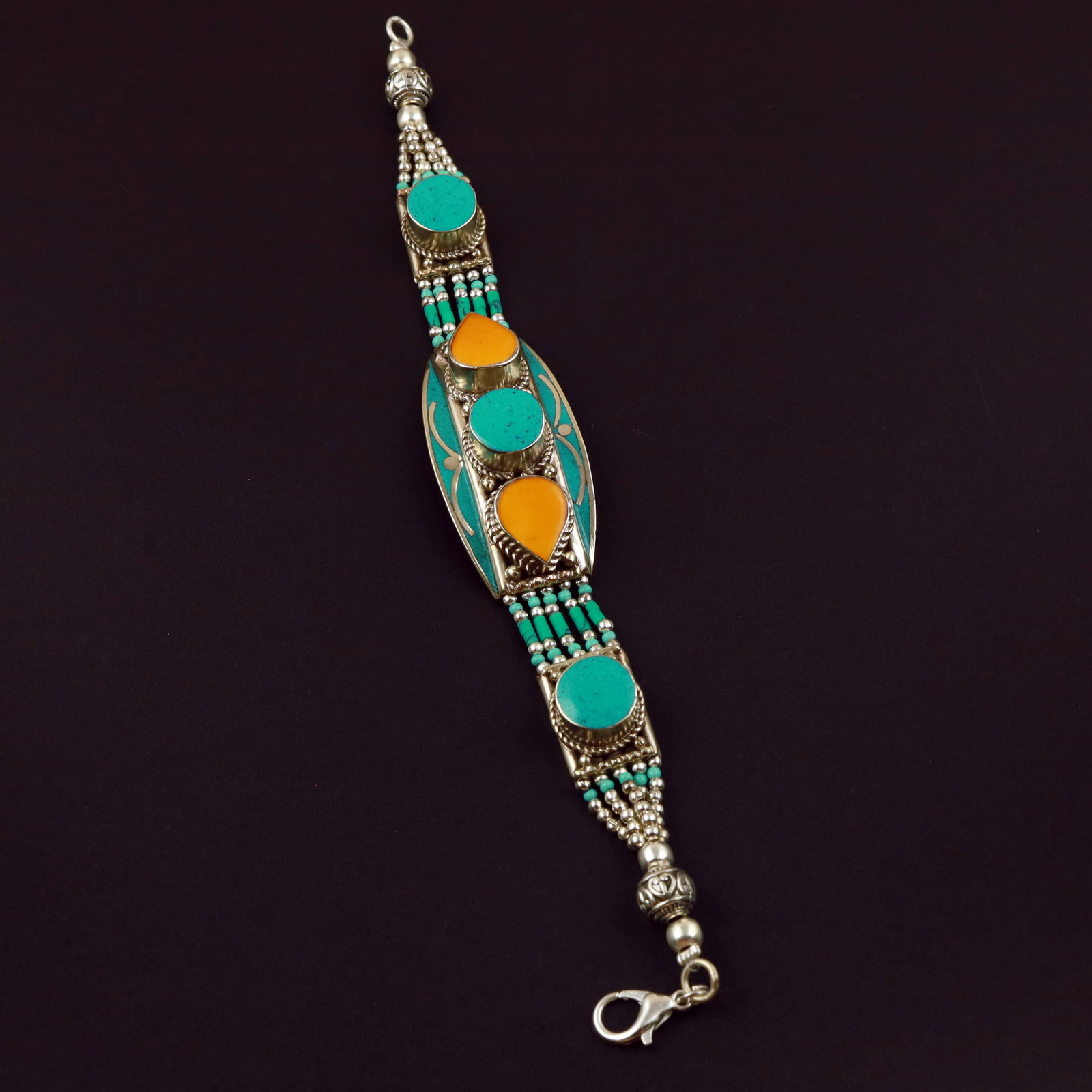 Tibetan Turquoise & Copal Handmade Boho Bracelet (1 of 3)