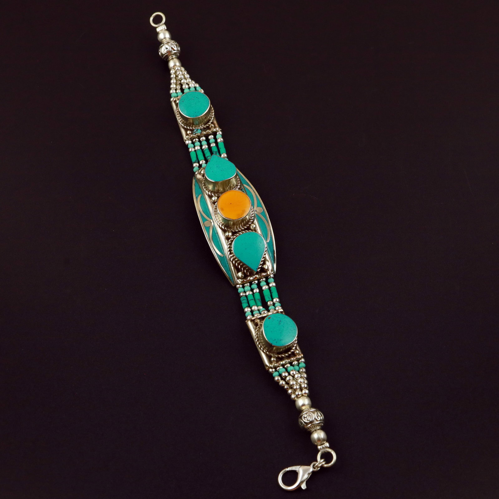 Tibetan Turquoise & Copal Handmade Royal Bracelet (1 of 3)