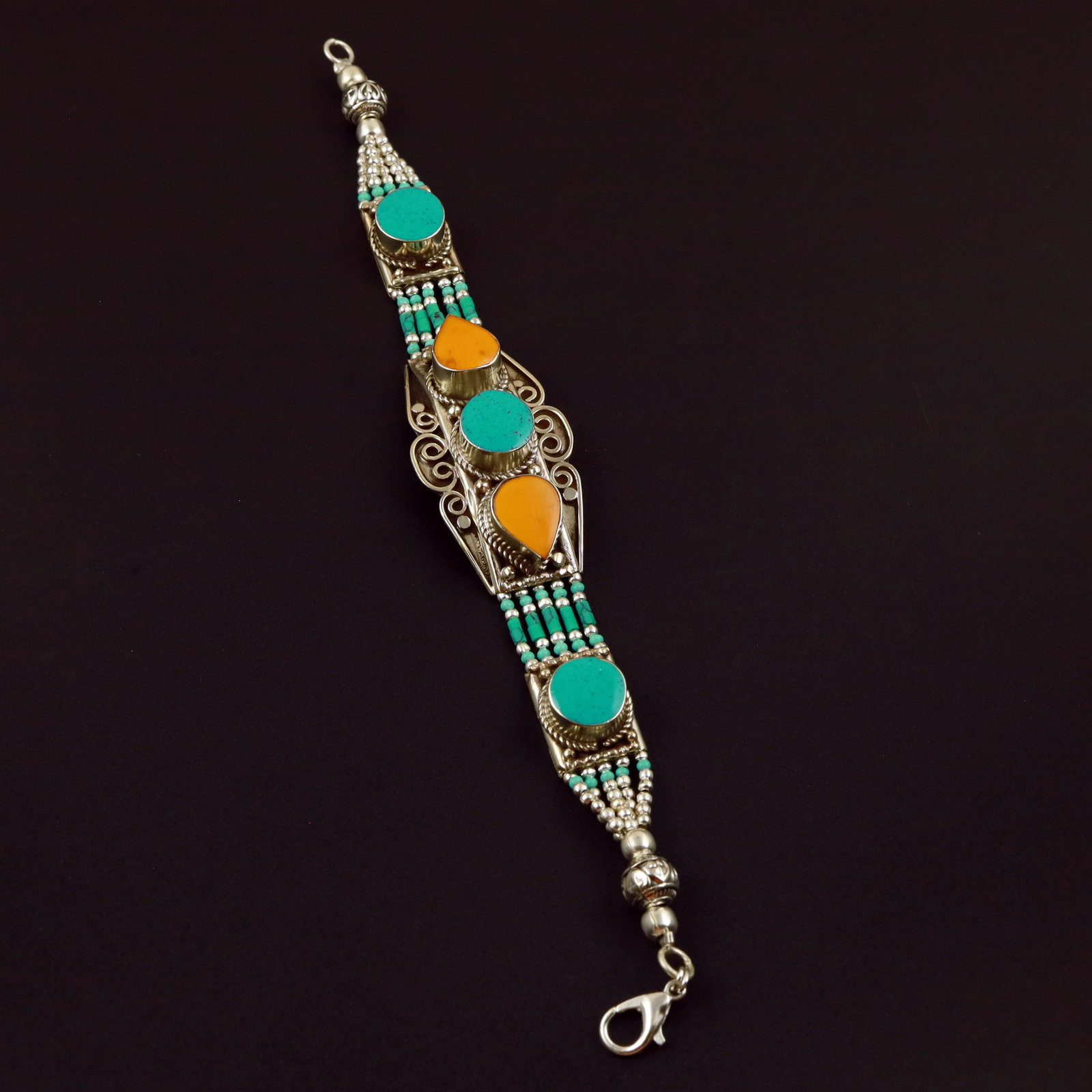 Tibetan Turquoise & Copal Handmade Ethnic Bracelet (1 of 3)