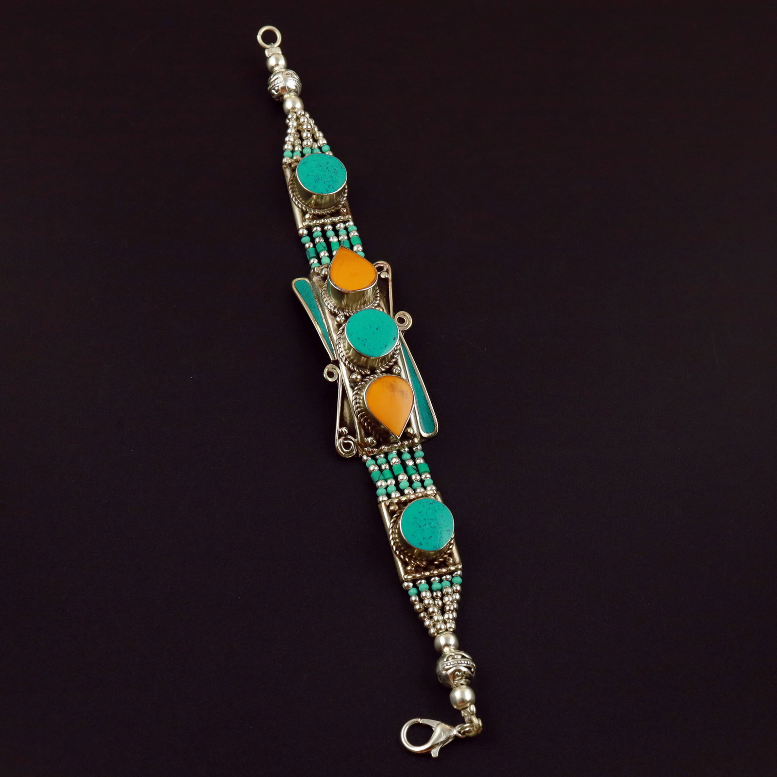 Tibetan Natural Turquoise & Copal Handmade Ethnic Bracelet (1 of 3)