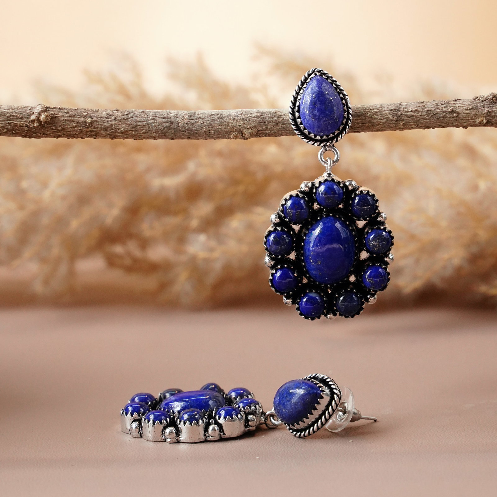 Natural Lapis Lazuli Silver Plated Handmade Designer Stud Earring: Product ID: 260512144314 Product - Handmade Silver Plated Stud Earring Metal - 92.5 Sterling Silver Plated Earring Type - Stud Gemstone - Lapis Lazuli Gemstone Origin - Afghanistan Gemstone Size - 10X