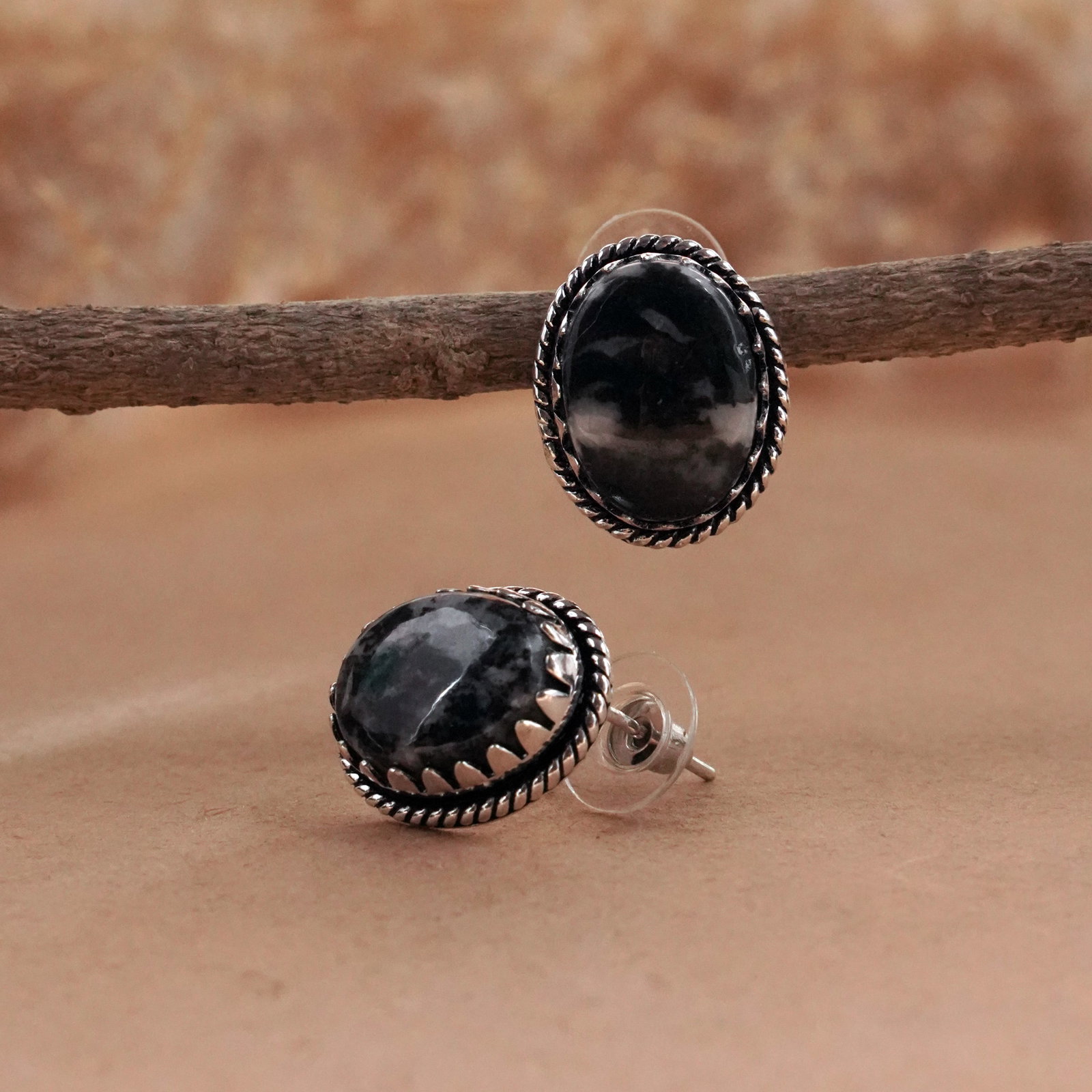Natural Zebra Jasper Sterling Silver Plated Handmade Stud Earring: Product ID: 260503144612 Product - Handmade Silver Plated Stud Earring Metal - 92.5 Sterling Silver Plated Earring Type - Stud Gemstone - Zebra Jasper Gemstone Origin - Africa Gemstone Size - 12X16 MM