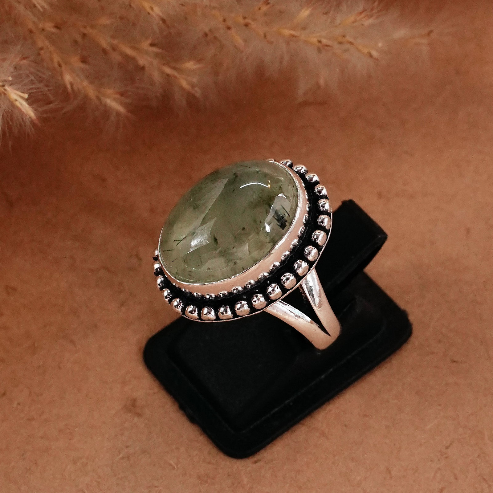 Natural Prehnite Sterling Silver Plated Handmade Ring - 7MM: Product ID: 260510120719 Product - Handmade Silver Plated Ring Metal - 92.5 Sterling Silver Plated Ring Size - 7MM Gemstone - Prehnite Gemstone Origin - South Africa Gemstone Size - 12X16 MM Gemstone 