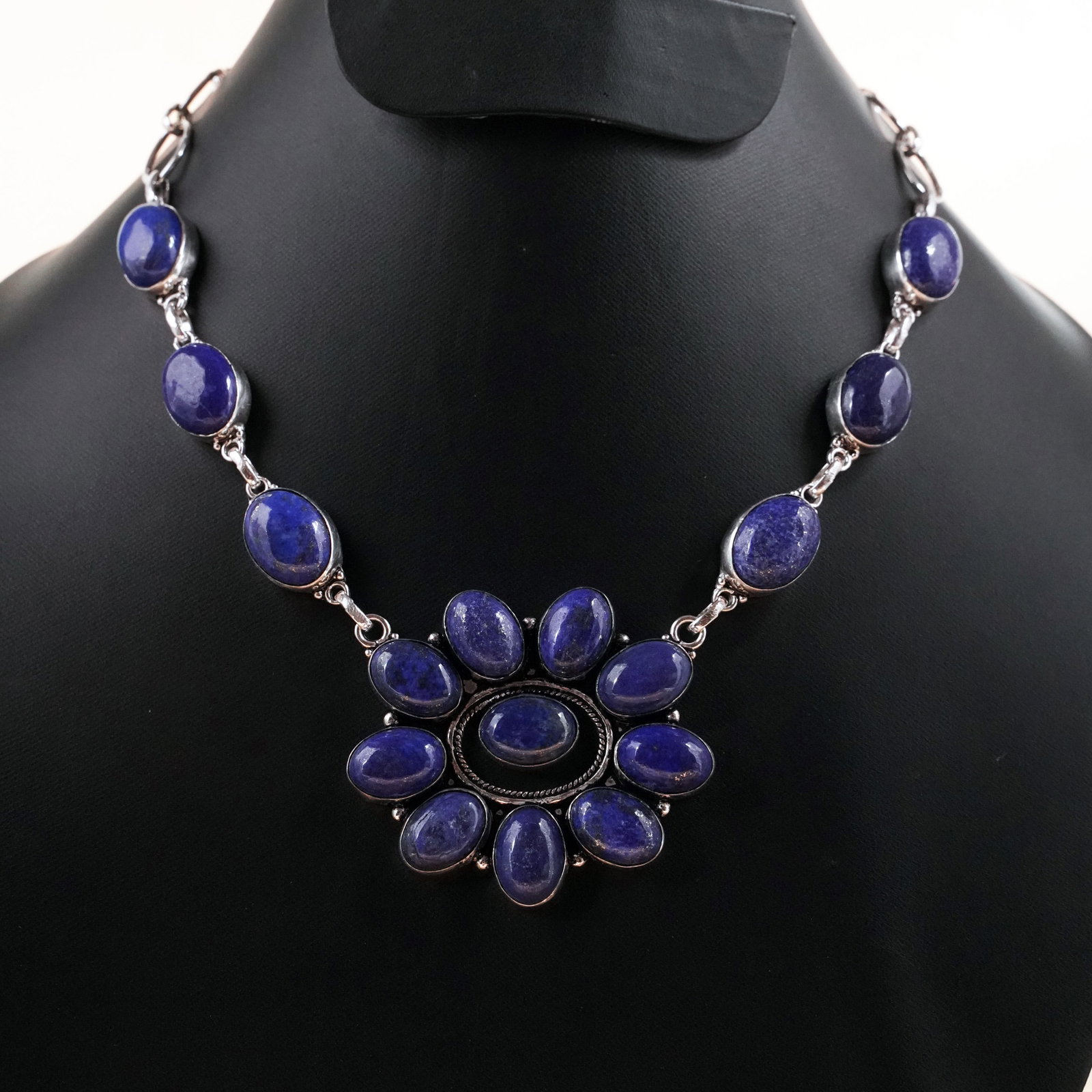 Natural Lapis Lazuli Sterling Silver Plated Handmade Choker Necklace: Product ID: 260503132015 Product - Handmade Silver Plated Necklace Metal - 92.5 Sterling Silver Plated Necklace Length - 18 Inch Gemstone - Lapis Lazuli Gemstone Size - 10X14 MM ( 10 Stone ), 12X16 MM