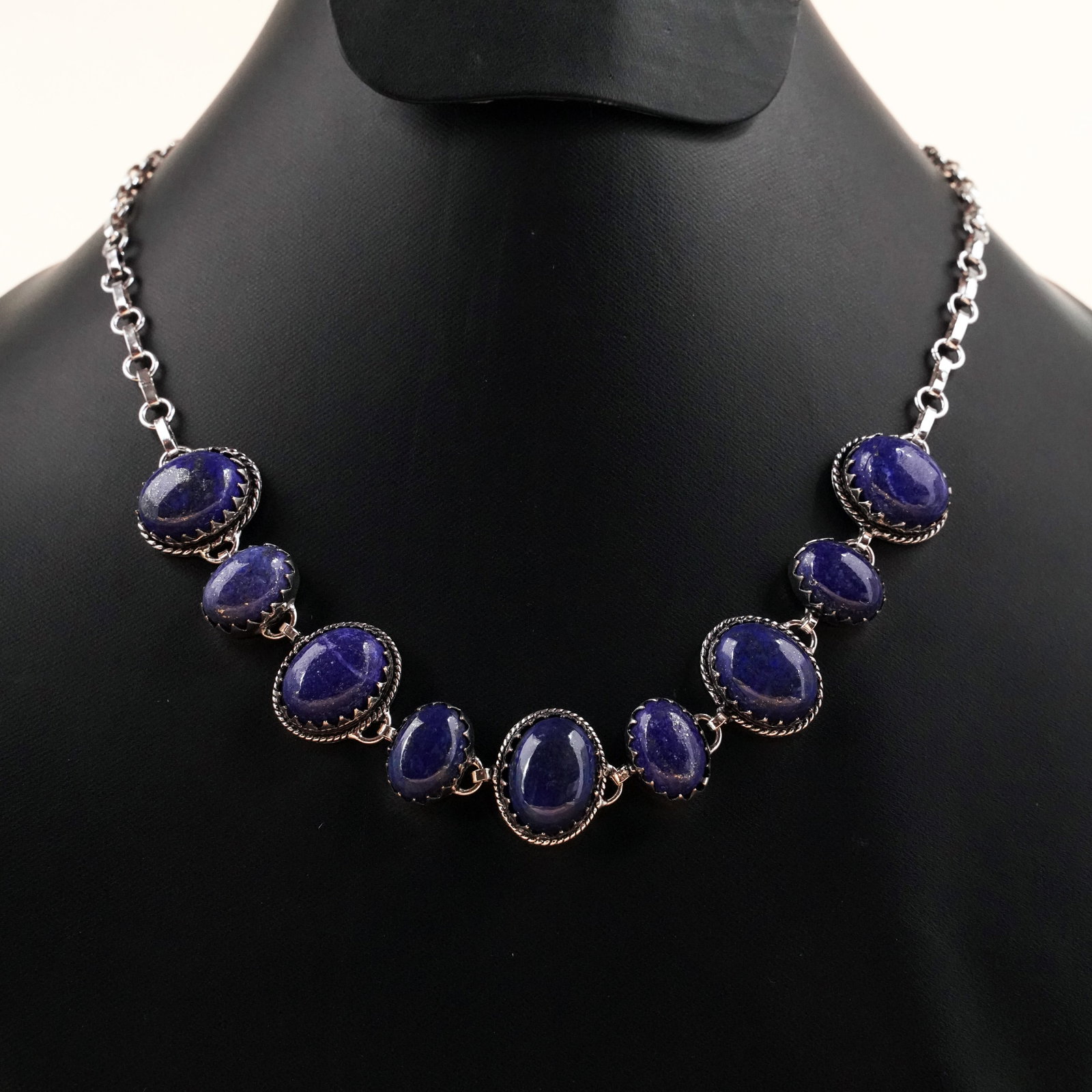 Natural Lapis Lazuli Sterling Silver Plated Handmade Choker Necklace: Product ID: 260503131645 Product - Handmade Silver Plated Necklace Metal - 92.5 Sterling Silver Plated Necklace Length - 18 Inch Gemstone - Lapis Lazuli Gemstone Size - 12X16 MM (5 Stone), 10X14 MM (4