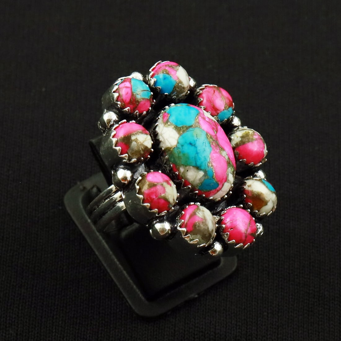 Natural Cotton Candy Sterling Silver 2-Micron Plated Handmade Ring - 8MM: Product ID: 260717150904 Product - Handmade Silver Plated Ring Metal - 92.5 2-Micron Sterling Silver Plated Ring Size - 8MM Gemstone - Cotton Candy Gemstone Origin - United States Gemstone Size - 12X1