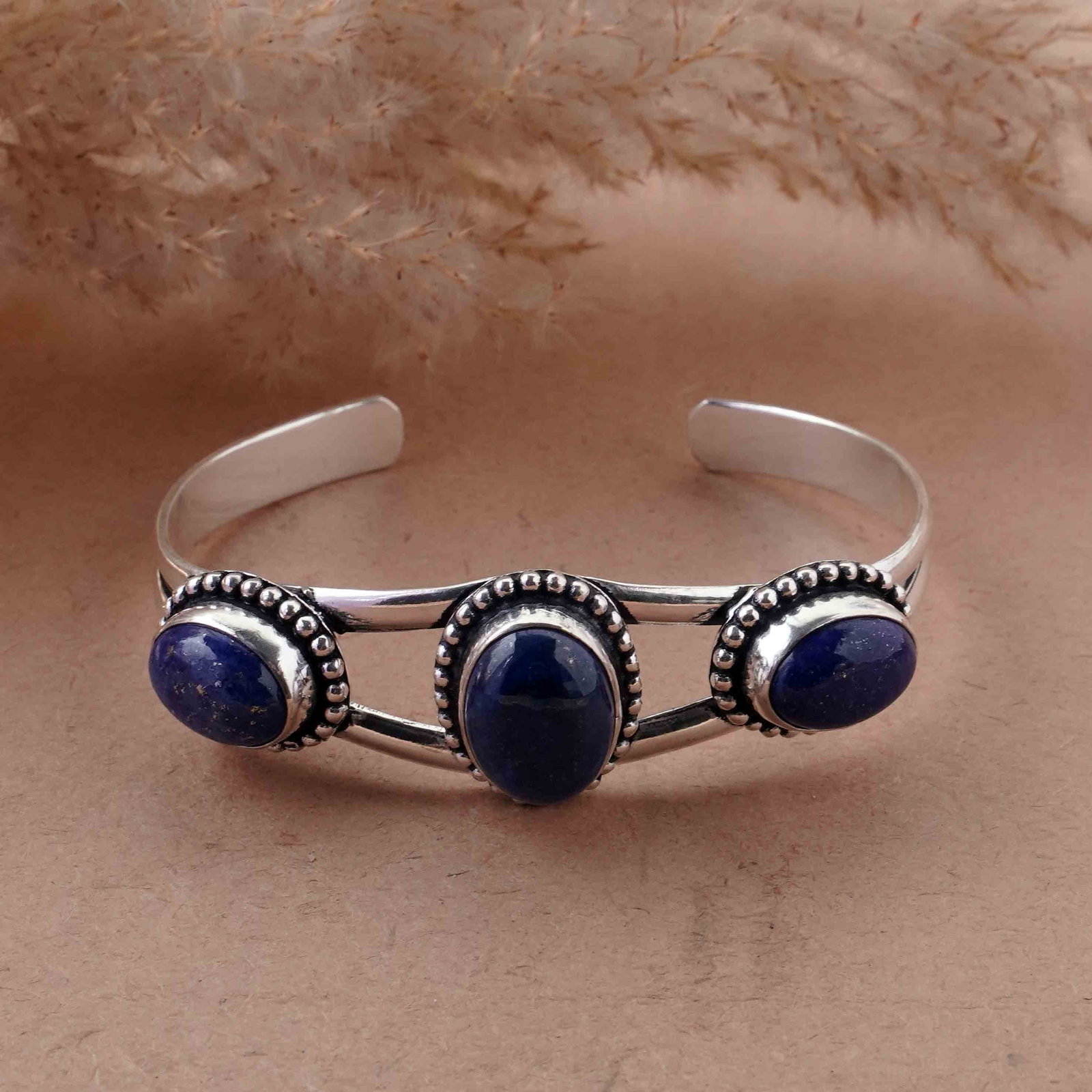 Natural Lapis Lazuli Sterling Silver Plated Handmade Cuff Bangle: Product ID: 260429152715 Product - Handmade Silver Plated Cuff Bangle Metal - 925 Sterling Silver Plated Bangle Size - 6.5x4.5 CM (Adjustable) Gemstone - Lapis Lazuli Gemstone Origin - Afghanistan Gem