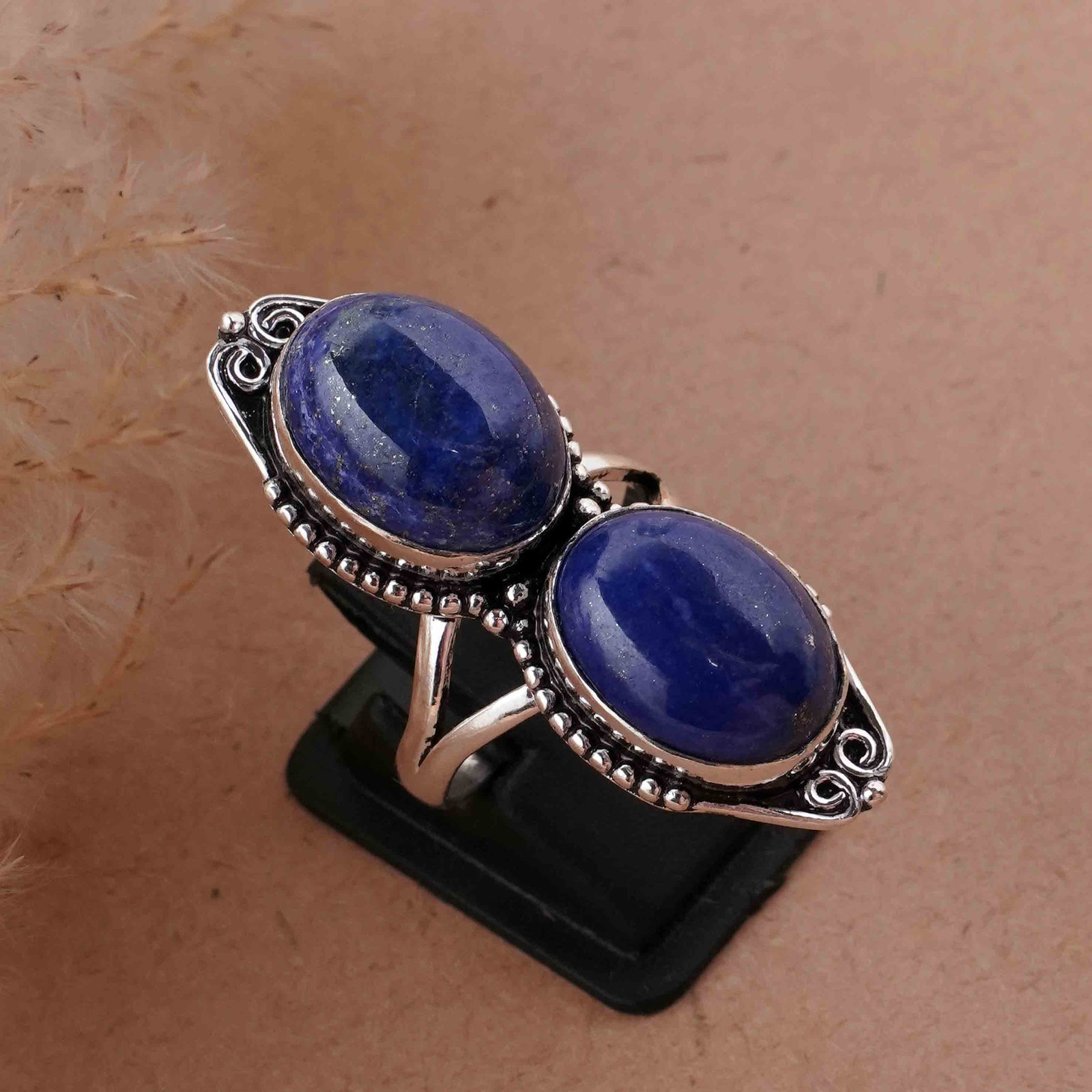 Natural Lapis Lazuli Sterling Silver Plated Handmade Ring - 9MM: Product ID: 260417131423 Product - Handmade Silver Plated Ring Metal - 92.5 Sterling Silver Plated Ring Size - 9MM Gemstone - Lapis Lazuli Gemstone Origin - Afghanistan Gemstone Size - 12X16 MM ( 2 St
