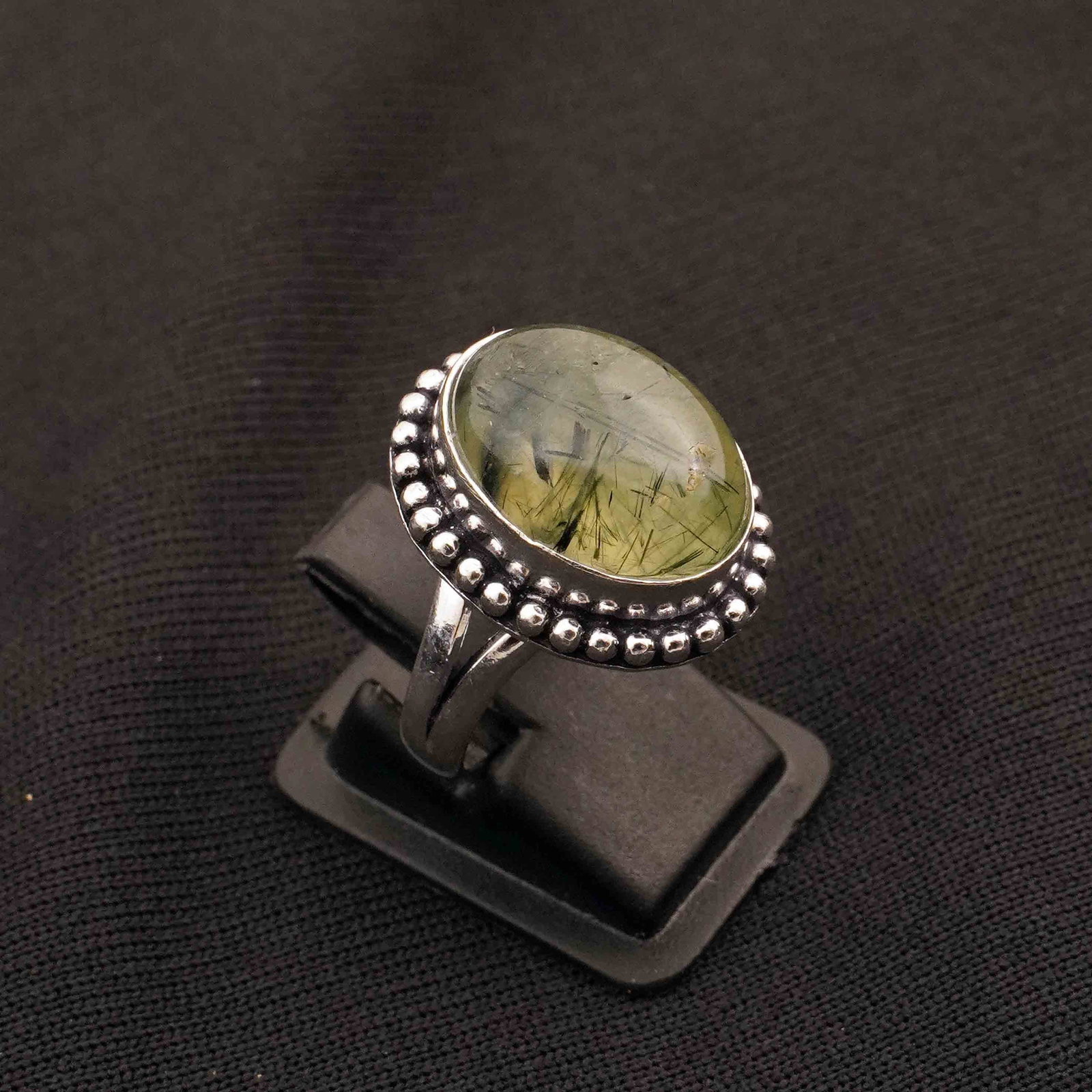 Natural Prehnite Sterling Silver Plated Handmade Ring - 6.5MM: Product ID: 260413124207 Product - Handmade Silver Plated Ring Metal - 92.5 Sterling Silver Plated Ring Size - 6.5MM Gemstone - Prehnite Gemstone Origin - South Africa Gemstone Size - 12X16 MM Gemston