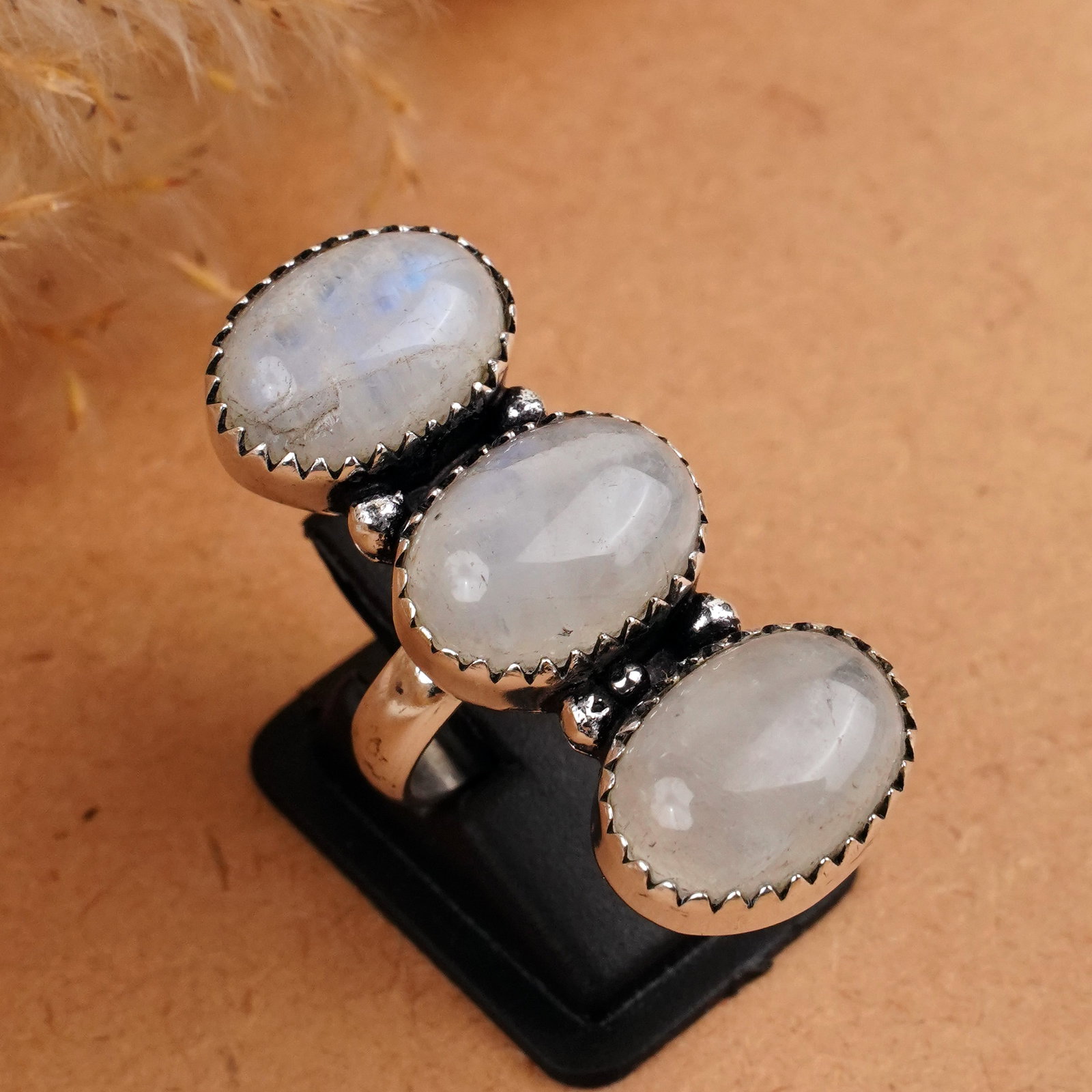 Natural Rainbow Moonstone Silver Plated Handmade Ring - 7.5MM: Product ID: 260409152736 Product - Handmade Silver Plated Ring Metal - 92.5 Sterling Silver Plated Ring Size - 7.5MM Gemstone - Rainbow Moonstone Gemstone Origin - India Gemstone Size - 10X14 MM ( 3 S