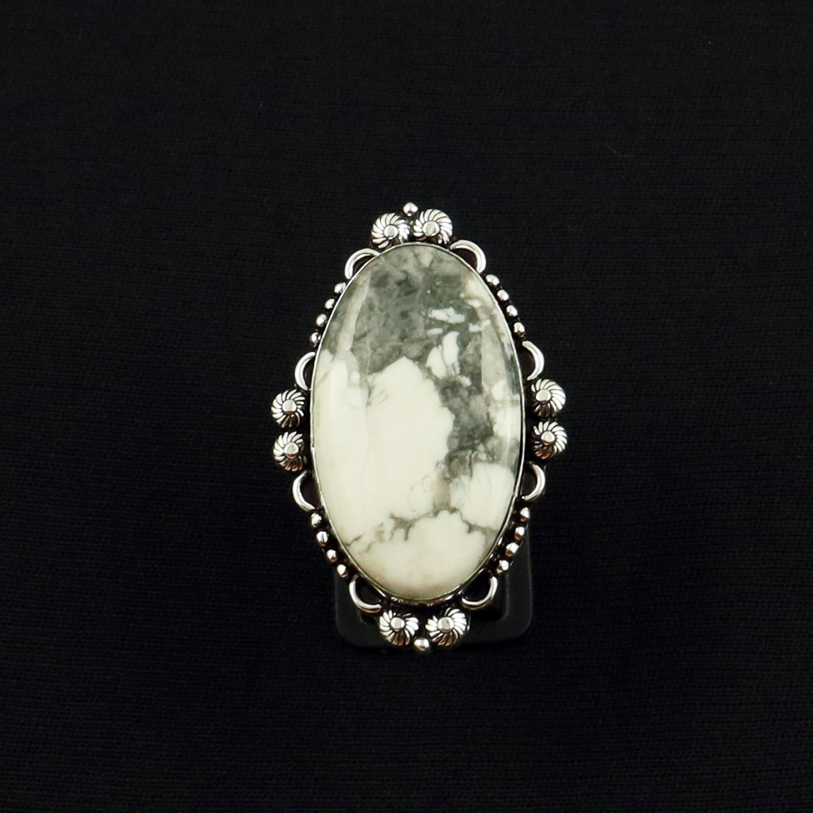 Natural Howlite Sterling Silver Plated Handmade Ring - 8MM: Product ID: 260630153153 Product - Handmade Silver Plated Ring Metal - 92.5 Sterling Silver Plated Ring Size - 8MM Gemstone - Howlite Gemstone Origin - Canada Gemstone Size - 3.5X2 CM Gemstone Shape -