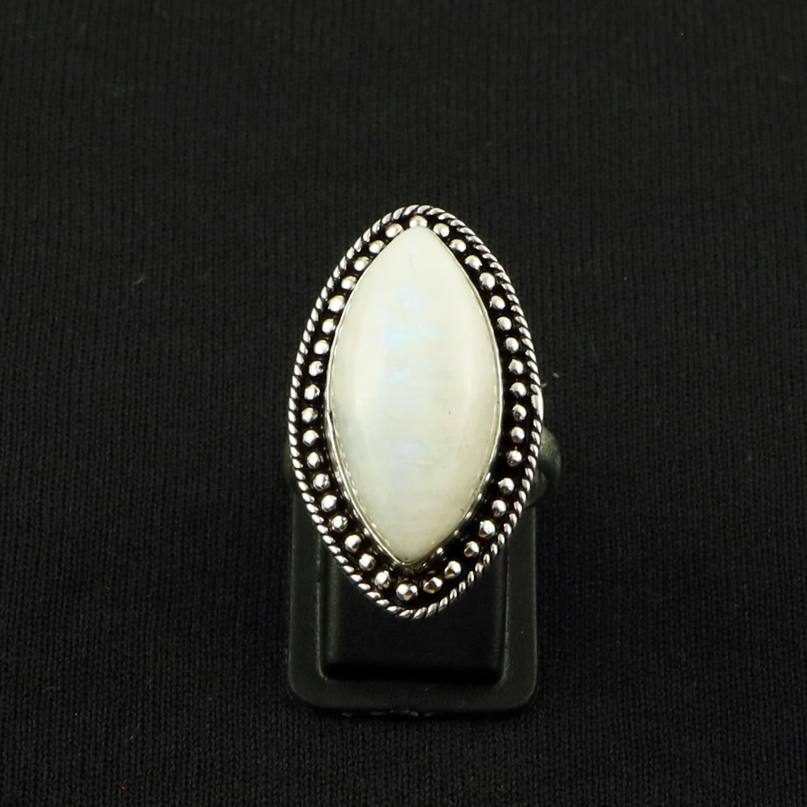 Natural Rainbow Moonstone Sterling Silver Plated Handmade Ring - 9MM: Product ID: 260630133105 Product - Handmade Silver Plated Ring Metal - 92.5 Sterling Silver Plated Ring Size - 9MM Gemstone - Rainbow Moonstone Gemstone Origin - India Gemstone Size - 2.5X1 CM Gemston