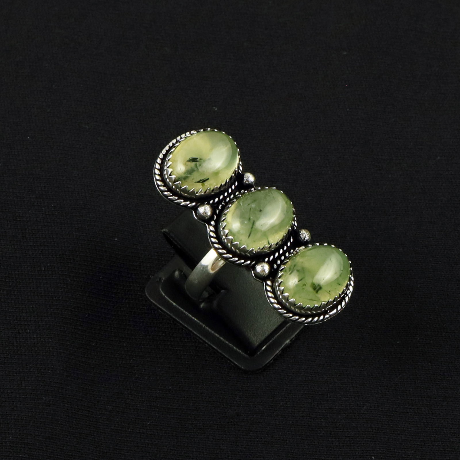 Natural Prehnite Sterling Silver Plated Handmade Ring - 7.5MM: Product ID: 260616165025 Product - Handmade Silver Plated Ring Metal - 92.5 Sterling Silver Plated Ring Size - 7.5MM Gemstone - Prehnite Gemstone Origin - South Africa Gemstone Size - 10X14 MM ( 3 Sto