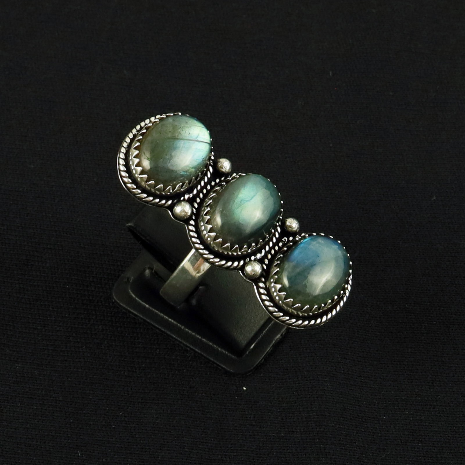 Natural Labradorite Sterling Silver Plated Handmade Ring - 8.5MM: Product ID: 260616161835 Product - Handmade Silver Plated Ring Metal - 92.5 Sterling Silver Plated Ring Size - 8.5MM Gemstone - Labradorite Gemstone Origin - Canada Gemstone Size - 10X14 MM ( 3 Stone 