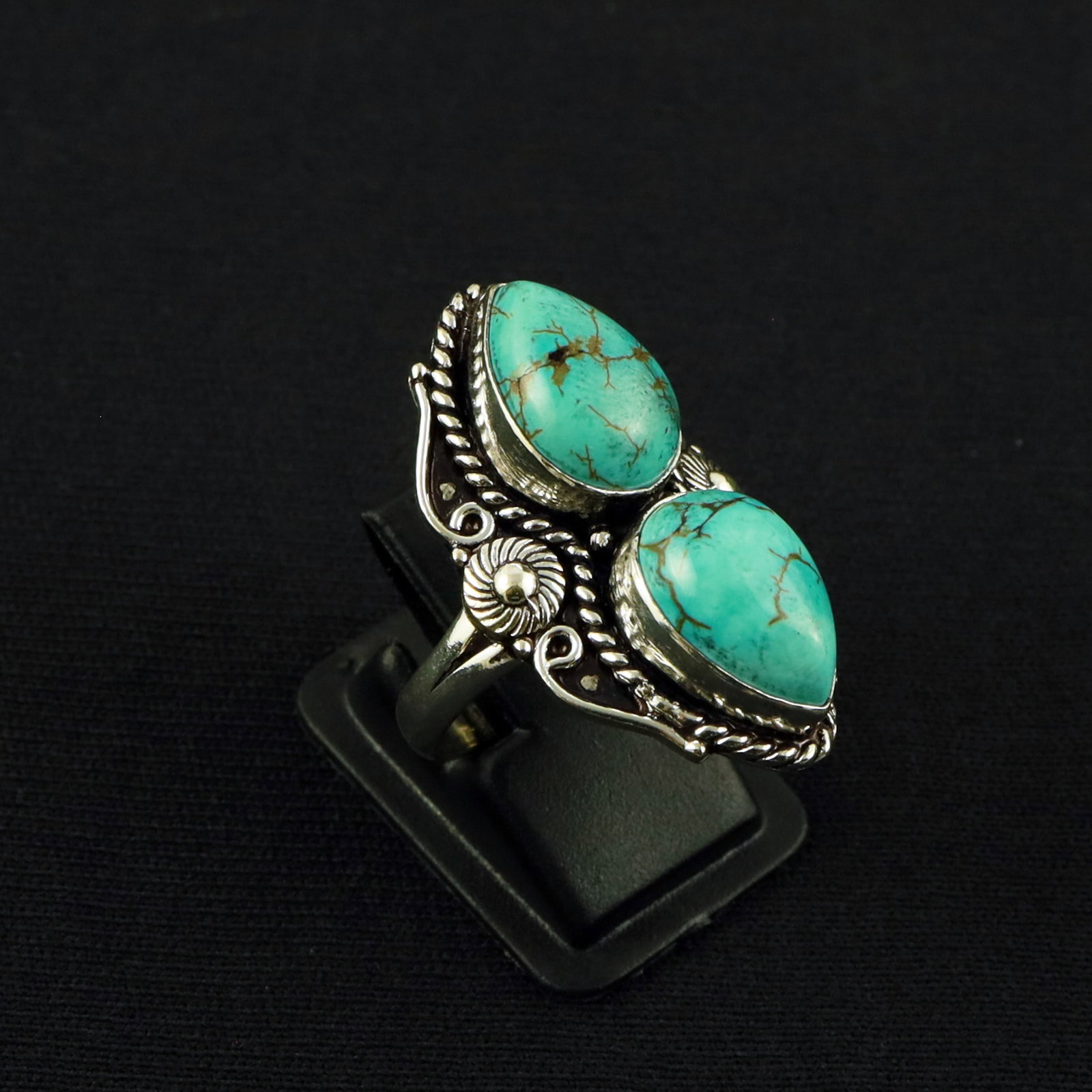 Natural Turquoise Sterling Silver Plated Handmade Ring - 8MM: Product ID: 260610140938 Product - Handmade Silver Plated Ring Metal - 92.5 Sterling Silver Plated Ring Size - 8MM Gemstone - Turquoise Gemstone Origin - Tibet Gemstone Size - 10X14 MM ( 2 Stone ) Gem