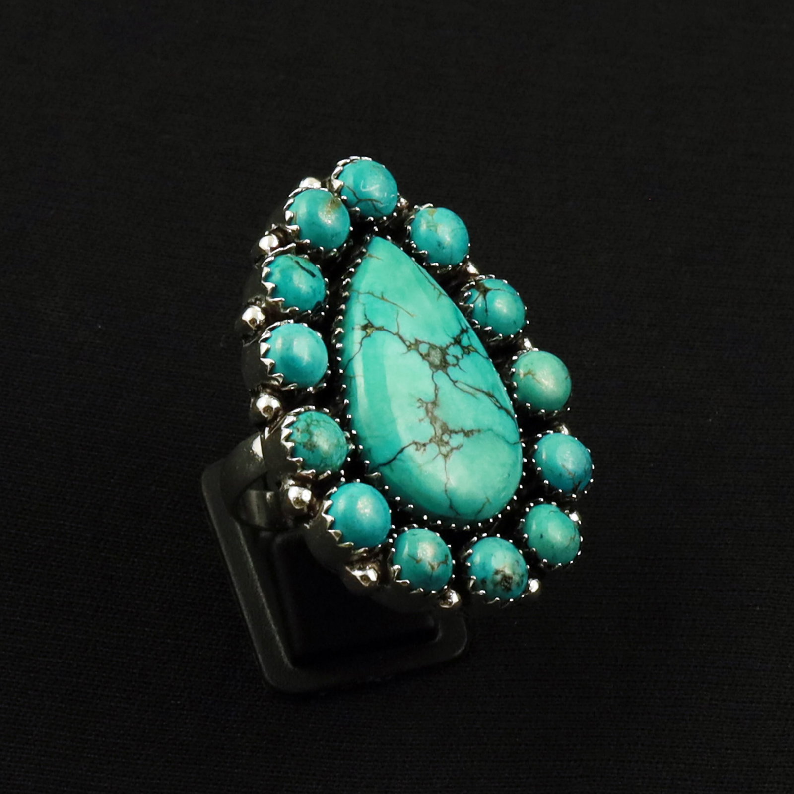 Natural Turquoise Sterling Silver Plated Handmade Ring - 9.5MM: Product ID: 260701181434 Product - Handmade Silver Plated Ring Metal - 92.5 Sterling Silver Plated Ring Size - 9.5MM Gemstone -Turquoise Gemstone Origin - Tibet Gemstone Size - 3X1.5 CM / 6MM ( 13 Sto