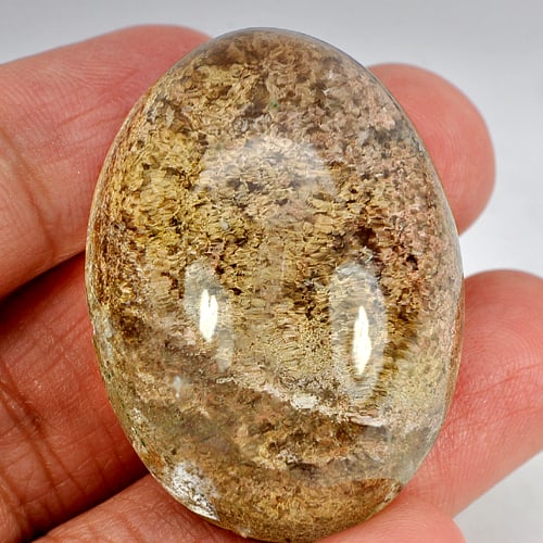 Natural White Brown Moss Quartz Gemstones 136.02 Ct. Oval Cabochon Shape 39 x 28 Mm.: Product ID: 819601027 Product Name: Natural Quartz Weight: 136.02 CT. Size: 39 x 28 x 18.8 MM. Shape: Oval Cabochon Color: White Brown Clarity:Semi - Transparent Luster: Good Gems Origin: Thailand Tre