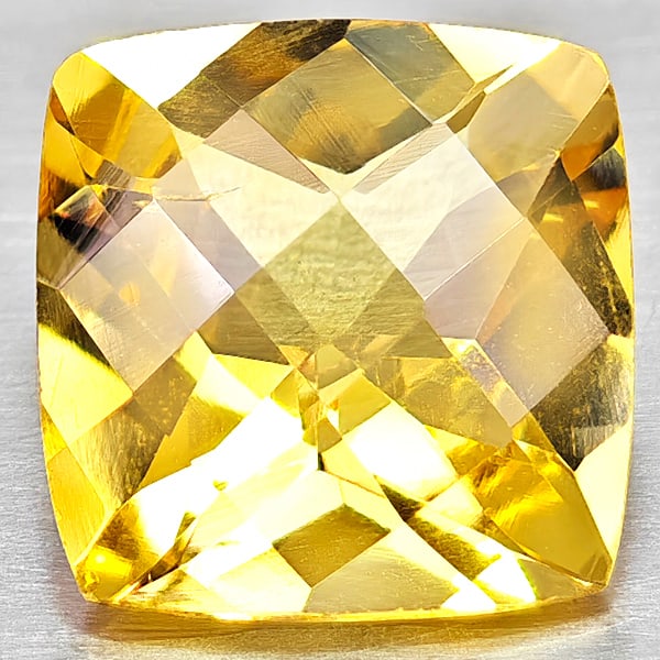 Natural Yellow Citrine Gemstones 1.95 Ct. Cushion Checkerboard Cut 8.2 Mm.: Product ID: 801815327 Product Name: Natural Citrine Weight: 1.95 CT. Size: 8.2 x 8.2 x 5 MM. Shape: Cushion Checkerboard Cut Color: Yellow Clarity:VVS - VSI Luster: Good Gems Origin: Brazil Treatment: