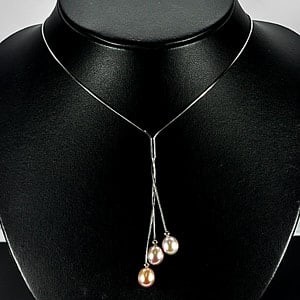 Natural Pink Pearl with 925 Sterling Silver Necklace Jewelry 6.86 Grams Length 20 Inch. (1 of 3)