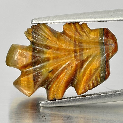 Natural Yellow Golden Tiger Eye Gemstones 9.19 Ct. Carving Leaves Shape 19.6 x 13.6 Mm. (1 of 3)