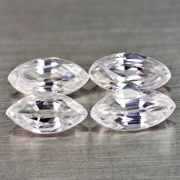 Natural White Zircon Gemstones 2.44 Ct. 4 Pcs. Marquise Shape 7 x 3.6 Mm.: Product ID: 807742995 Product Name: Natural Zircon Weight: 2.44 CT. Size: 7 x 3.6 x 3 MM. Shape: Marquise Color: White Clarity:VSI Luster: Good Gems Origin: Cambodia Treatment: Heated Crystal Structur