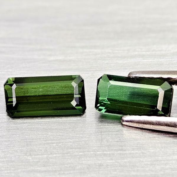 Natural Green Tourmaline Gemstones 1.34 Ct. 2 Pcs. Octagon Shape 7.4 x 3.6 Mm. (1 of 3)