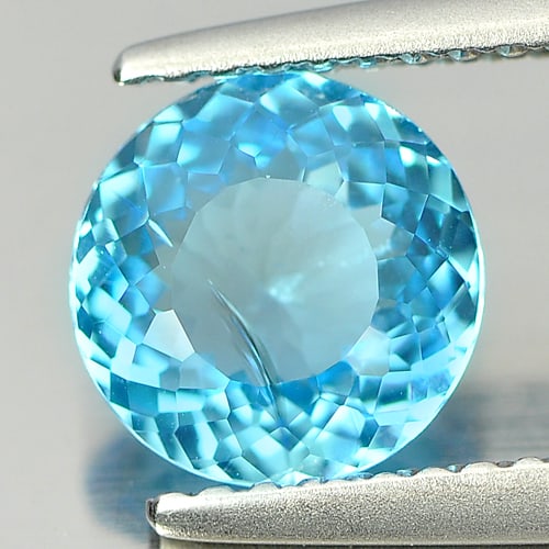 Natural Swiss Blue Topaz Gemstones 1.53 Ct. Round Shape 7.3 Mm.: Product ID: 807155264 Product Name: Natural Blue Topaz Weight: 1.53 CT. Size: 7.3 x 7.3 x 3.8 MM. Shape: Round Color: Swiss Blue Clarity:SI Luster: Good Gems Origin: Brazil Treatment: Treated Crystal 