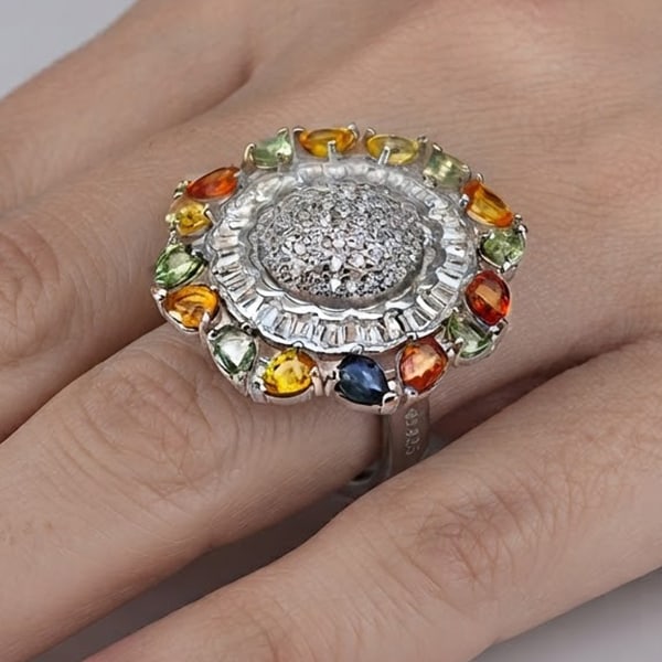 Natural Fancy Color Sapphire Gemstones 925 Sterling Silver Ring Jewelry 8.00 Grams Size 8: Product ID: 808500397 Product Type: 925 Sterling Silver Fine Jewelry Jewelry Weight: 8.00 Grams. Gemstones Color: Fancy Color Metal: Solid Silver 92.5%. Gemstone Detail: Sapphire At Your Service: At T